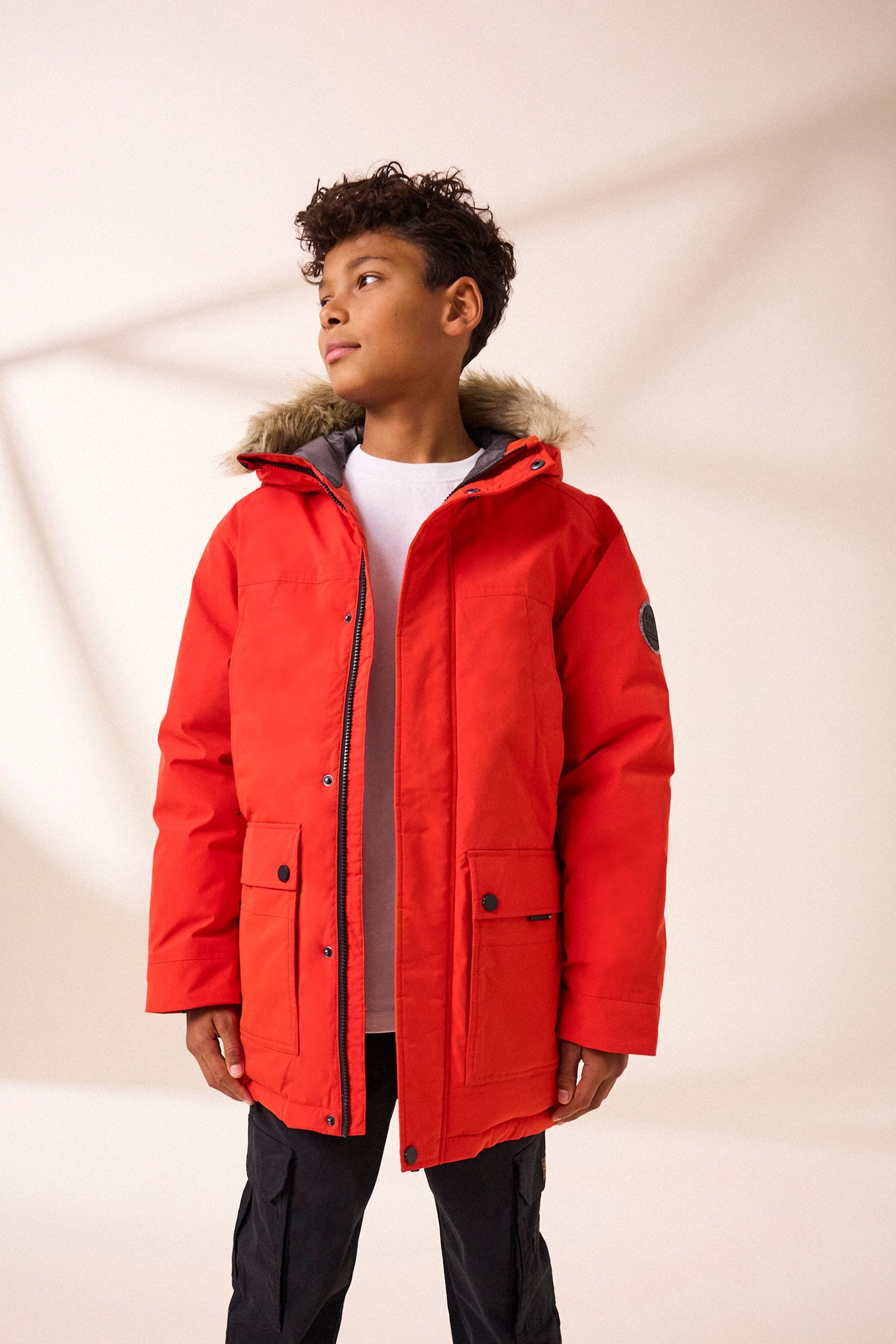 Orange Faux Fur Parka Coat (3-16yrs)