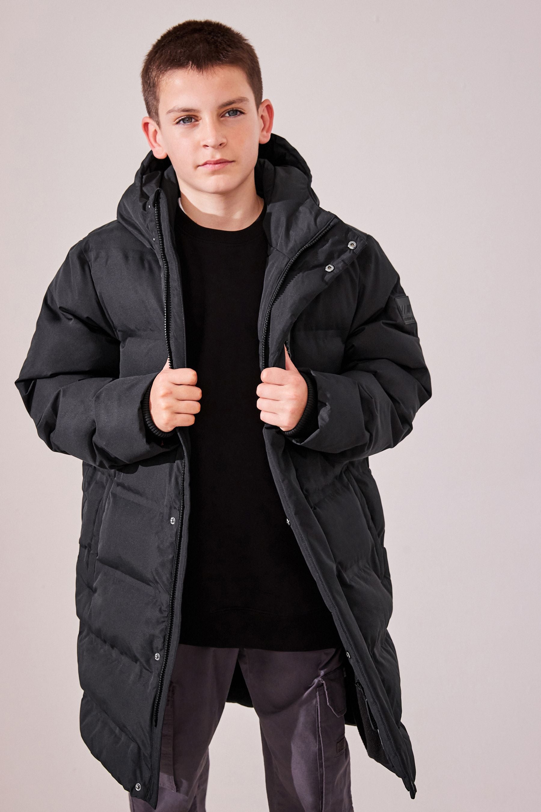 Black Waterproof Longline Fleece Lined Puffer Coat (3-17yrs)