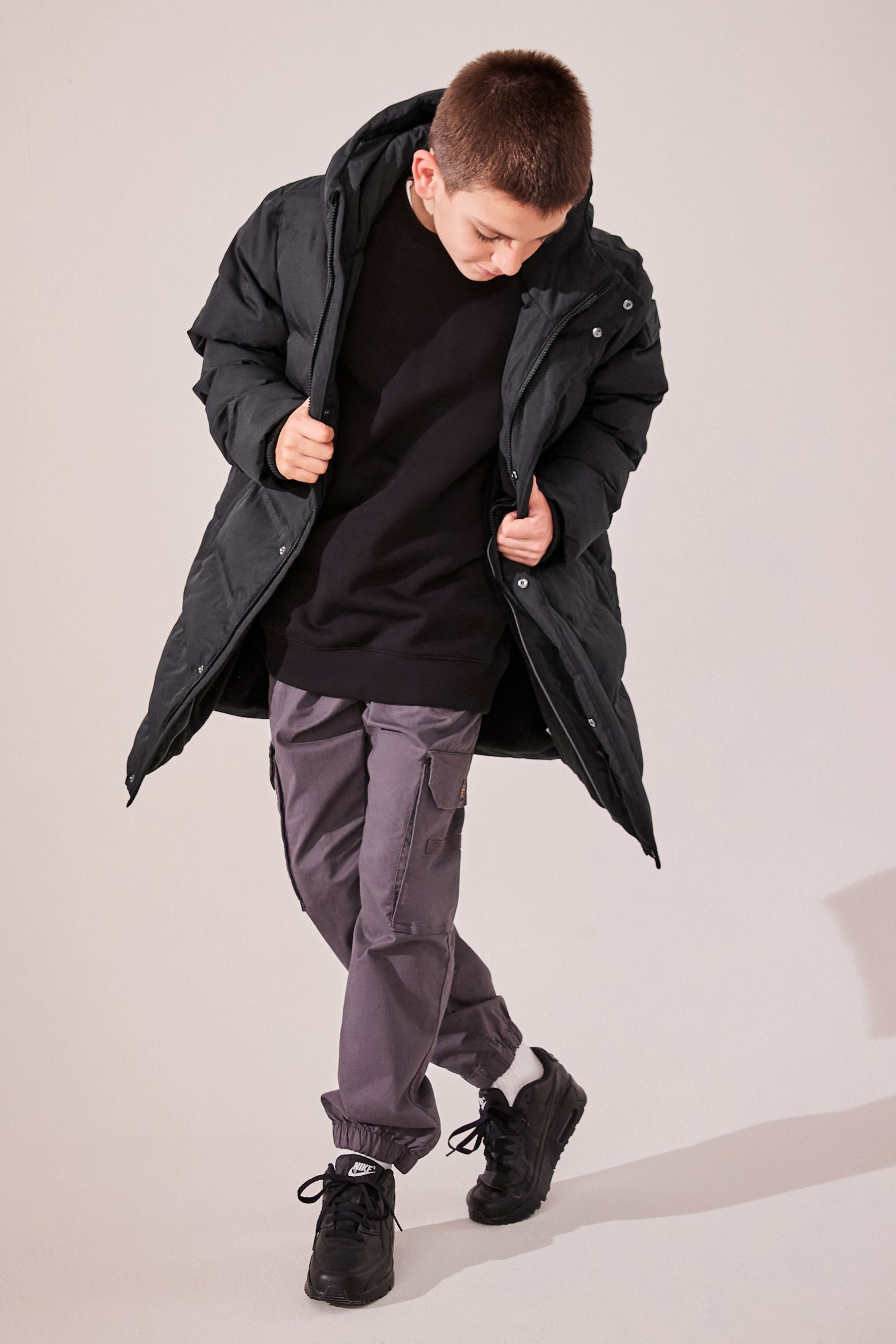 Black Waterproof Longline Fleece Lined Puffer Coat (3-17yrs)