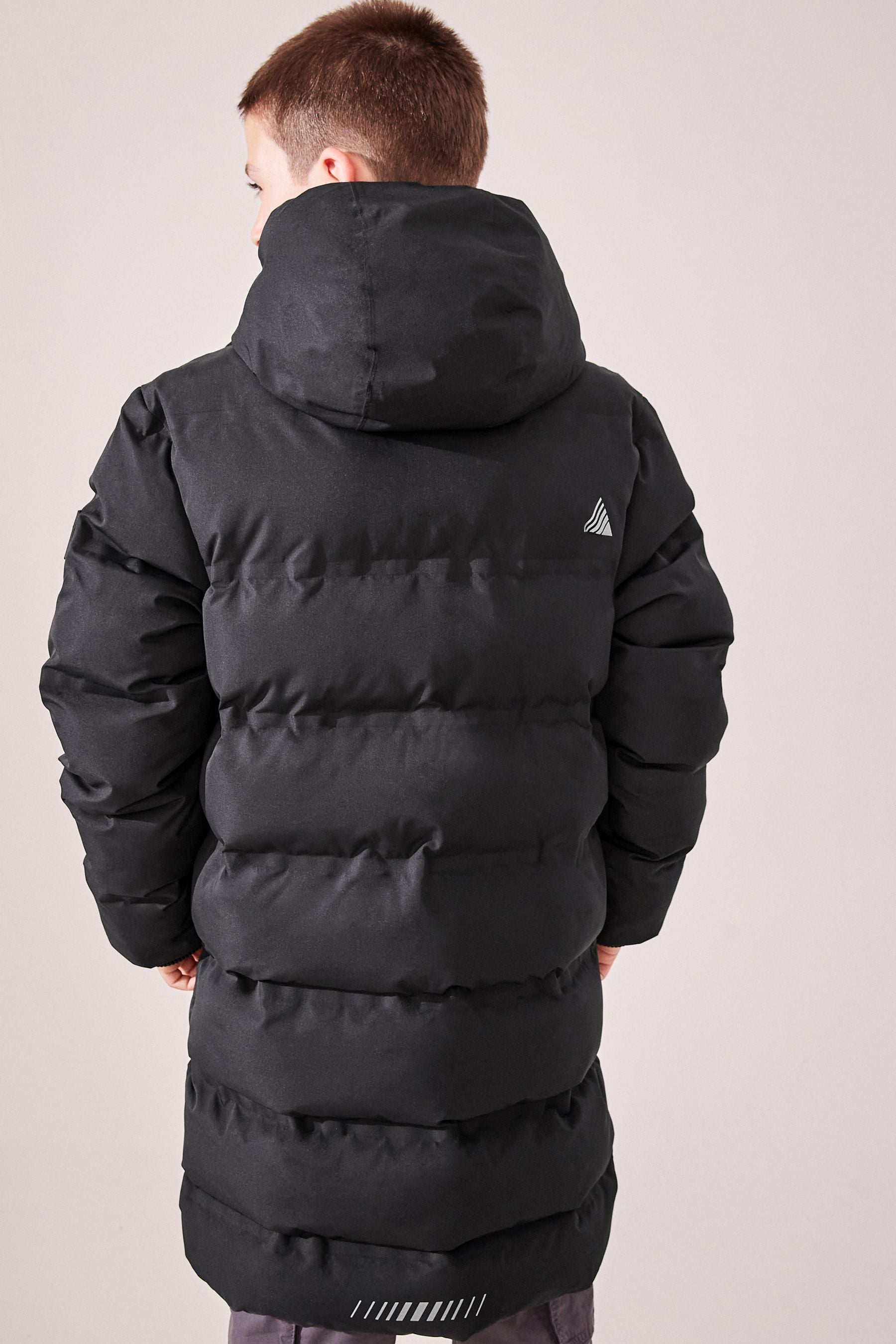 Black Waterproof Longline Fleece Lined Puffer Coat (3-17yrs)