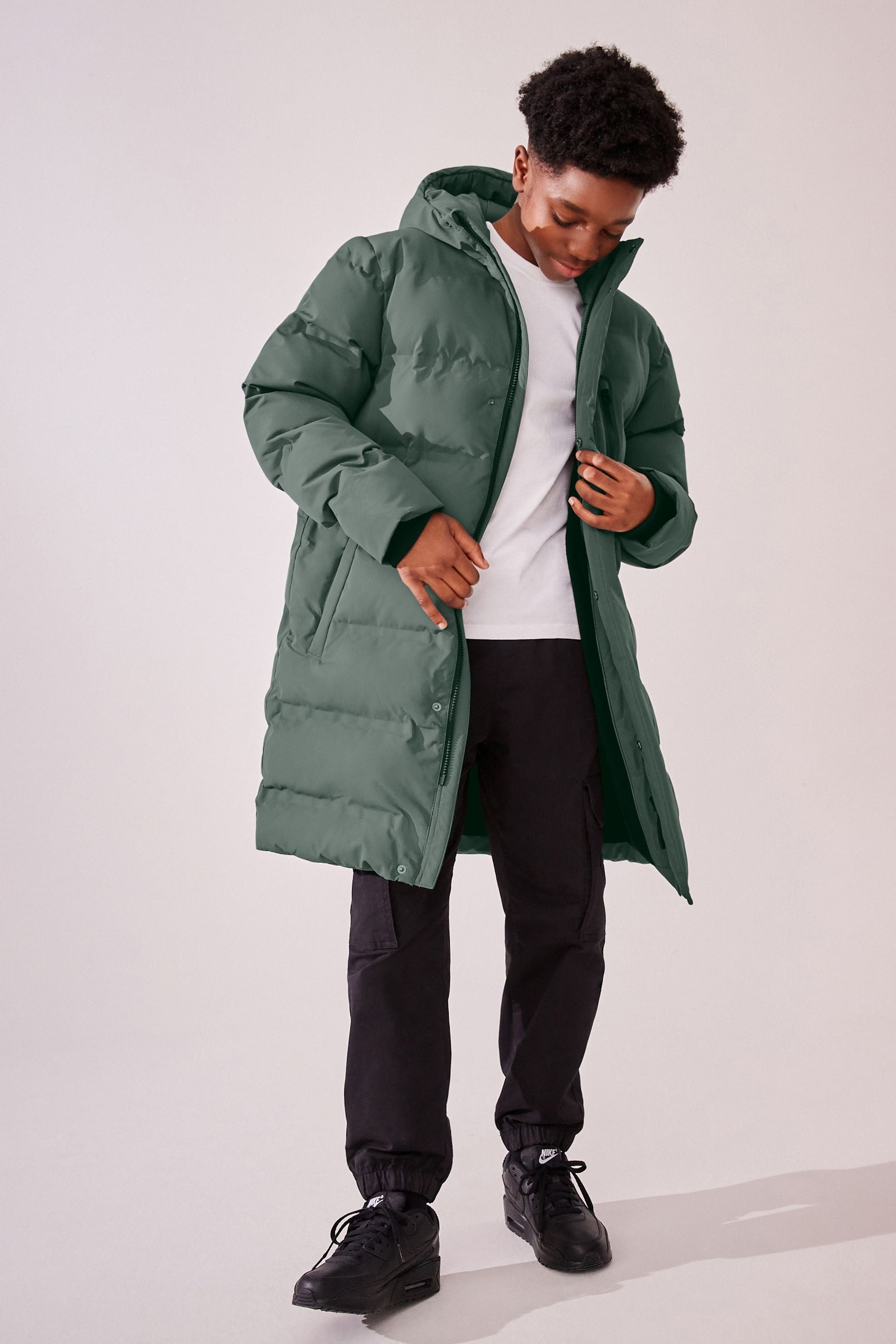 Sage Green Waterproof Longline Fleece Lined Puffer Coat (3-17yrs)