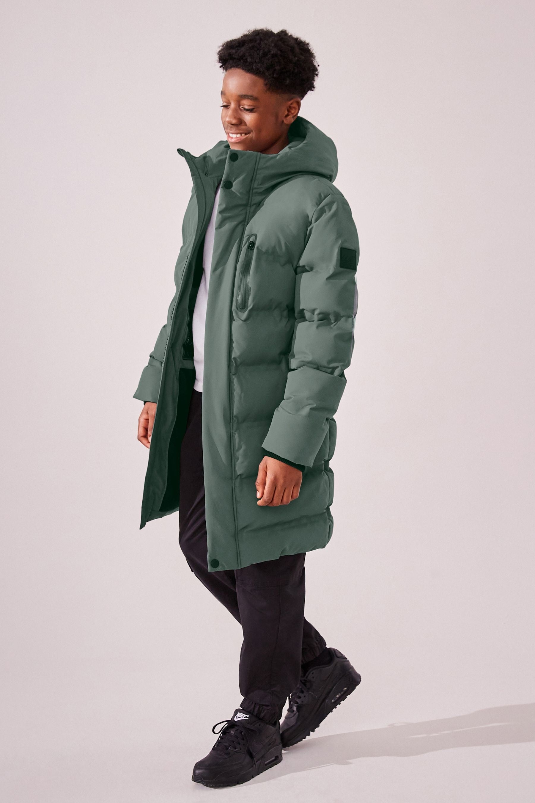 Sage Green Waterproof Longline Fleece Lined Puffer Coat (3-17yrs)