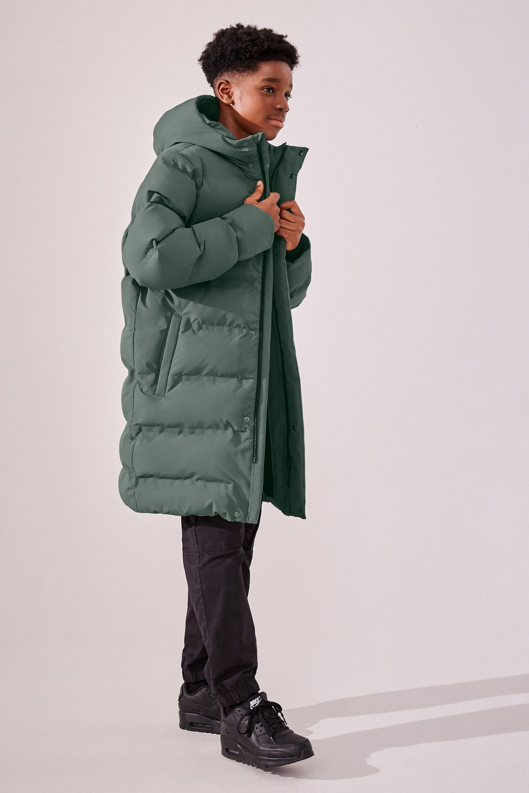 Sage Green Waterproof Longline Fleece Lined Puffer Coat (3-17yrs)