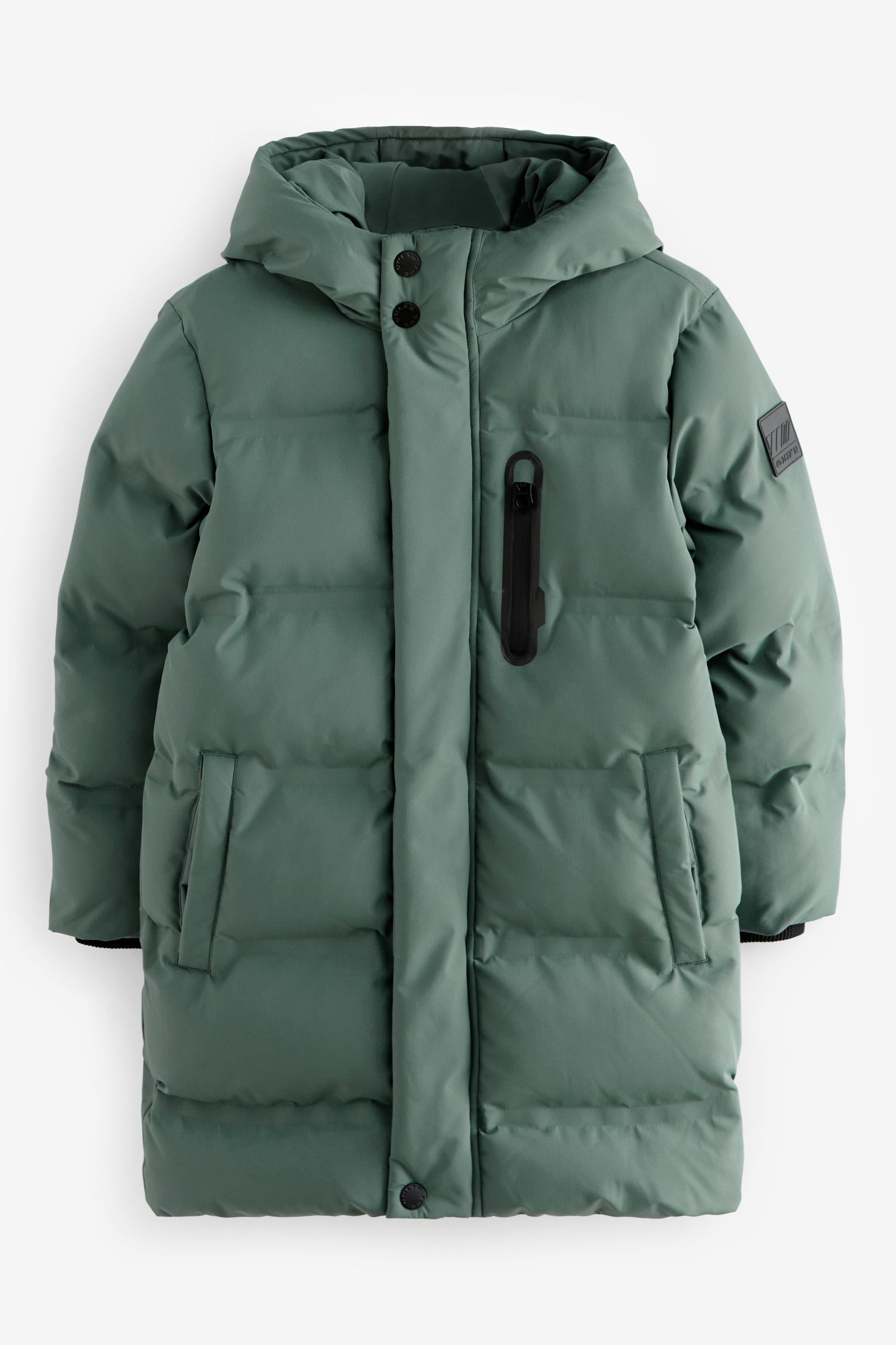 Sage Green Waterproof Longline Fleece Lined Puffer Coat (3-17yrs)