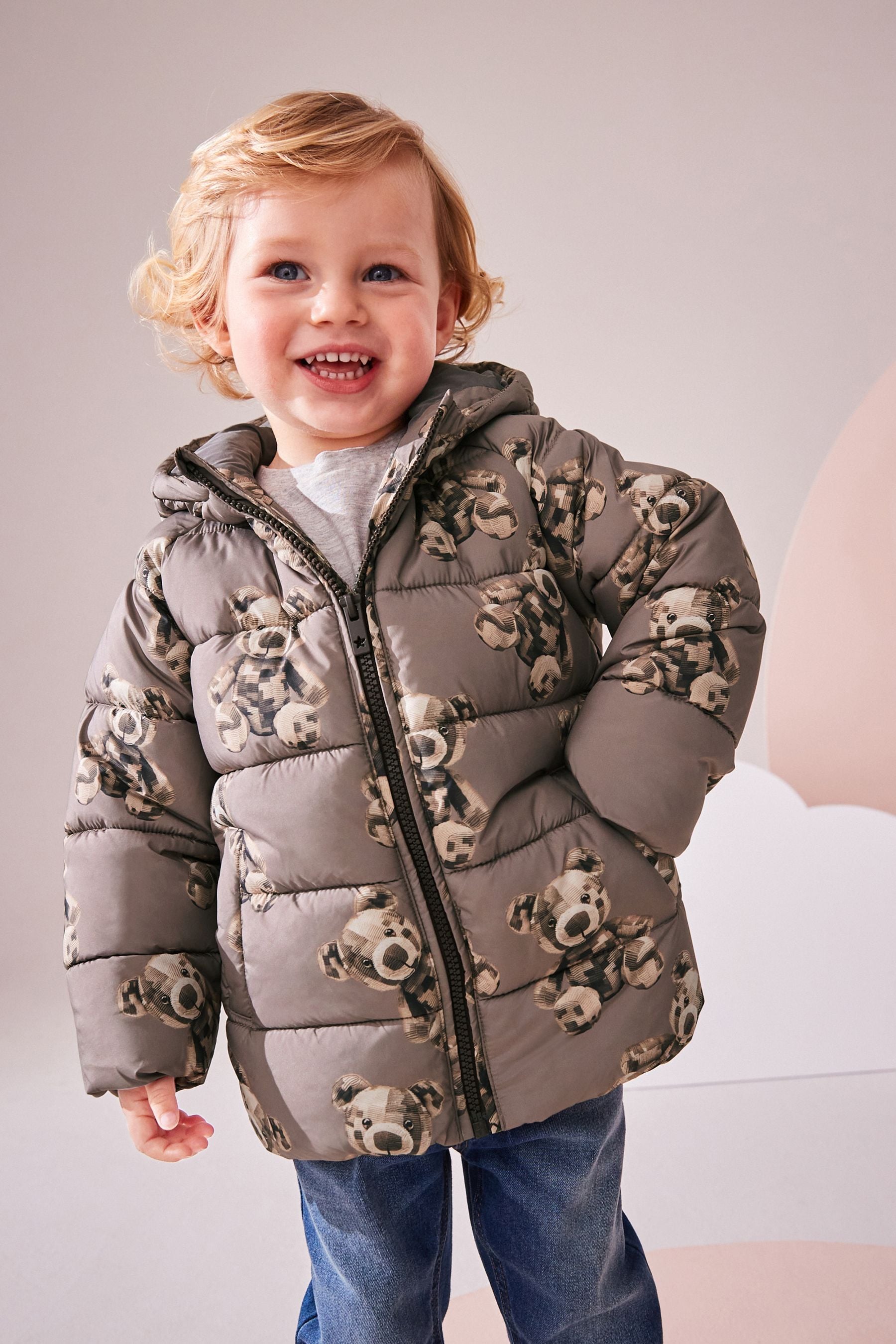 Brown Bear Print Shower Resistant Padded Coat (3mths-7yrs)