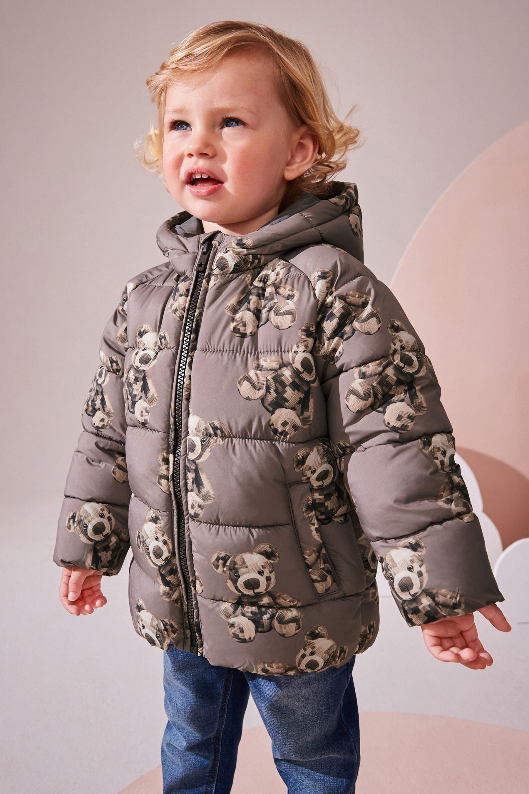 Brown Bear Print Shower Resistant Padded Coat (3mths-7yrs)