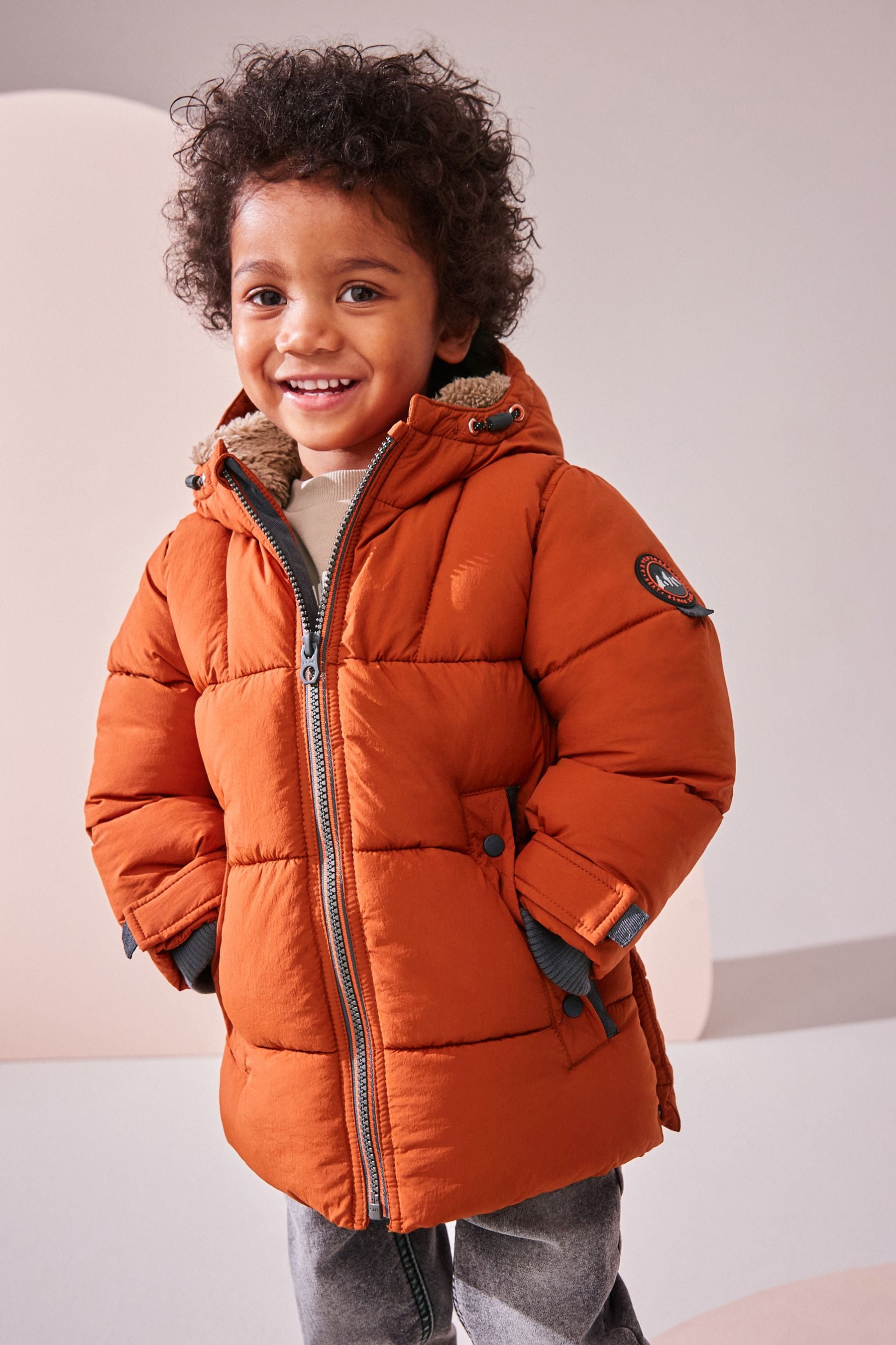 Rust Brown Borg Lined Shower Resistant Padded Coat (3mths-7yrs)