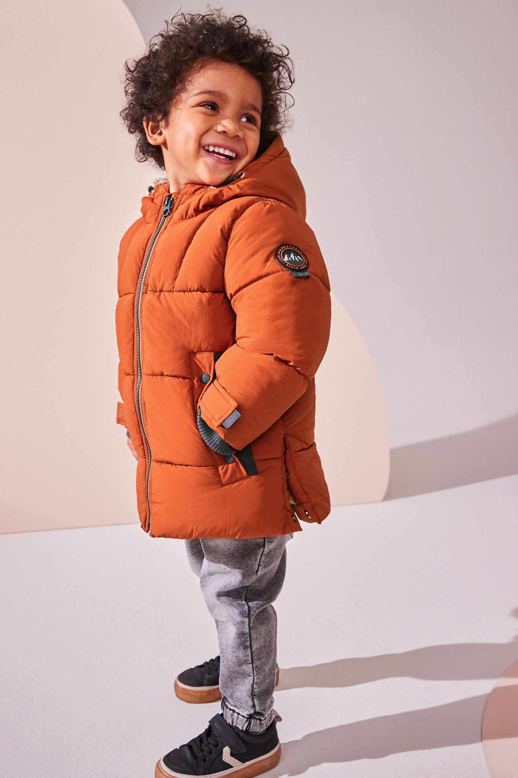 Rust Brown Borg Lined Shower Resistant Padded Coat (3mths-7yrs)