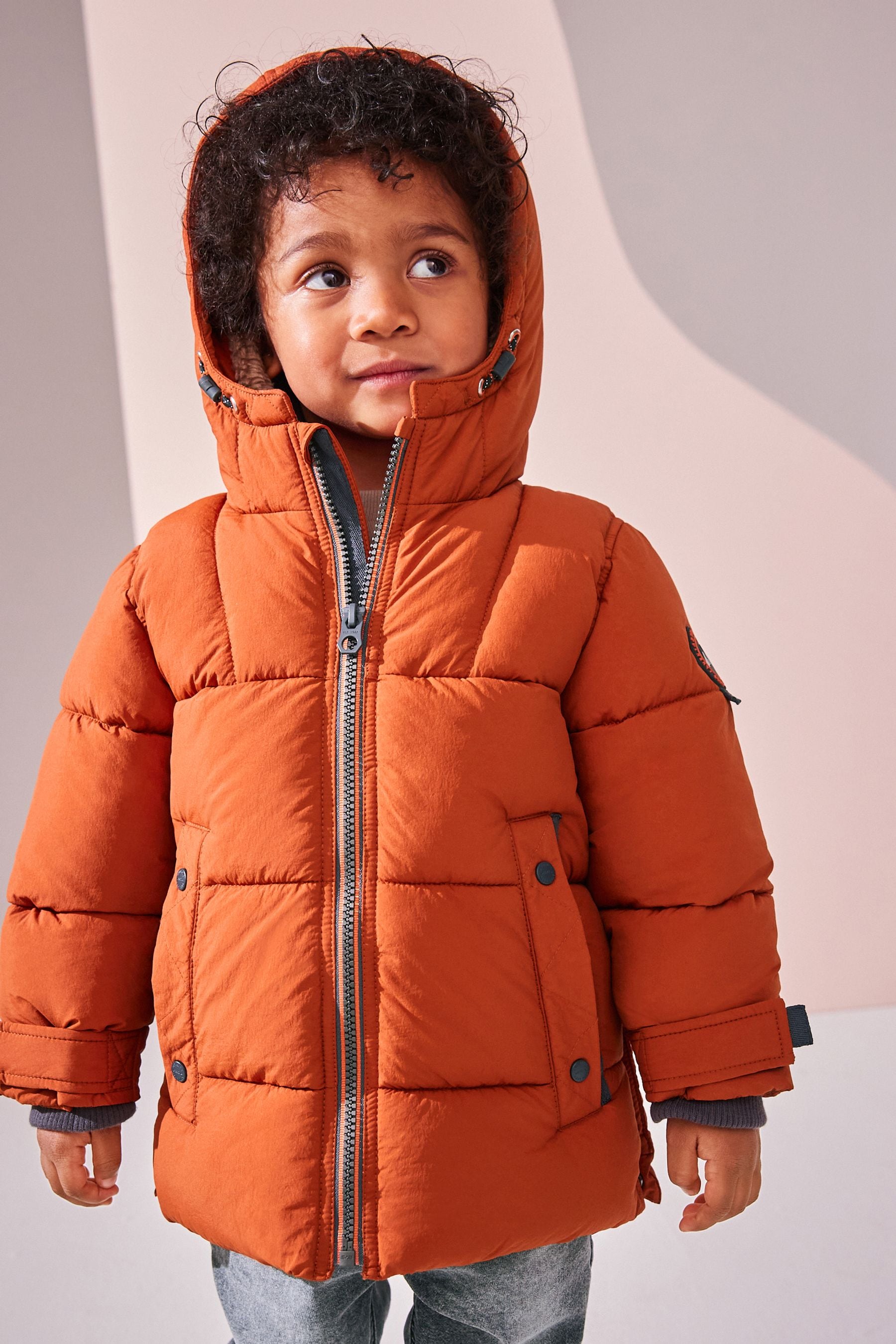 Rust Brown Borg Lined Shower Resistant Padded Coat (3mths-7yrs)