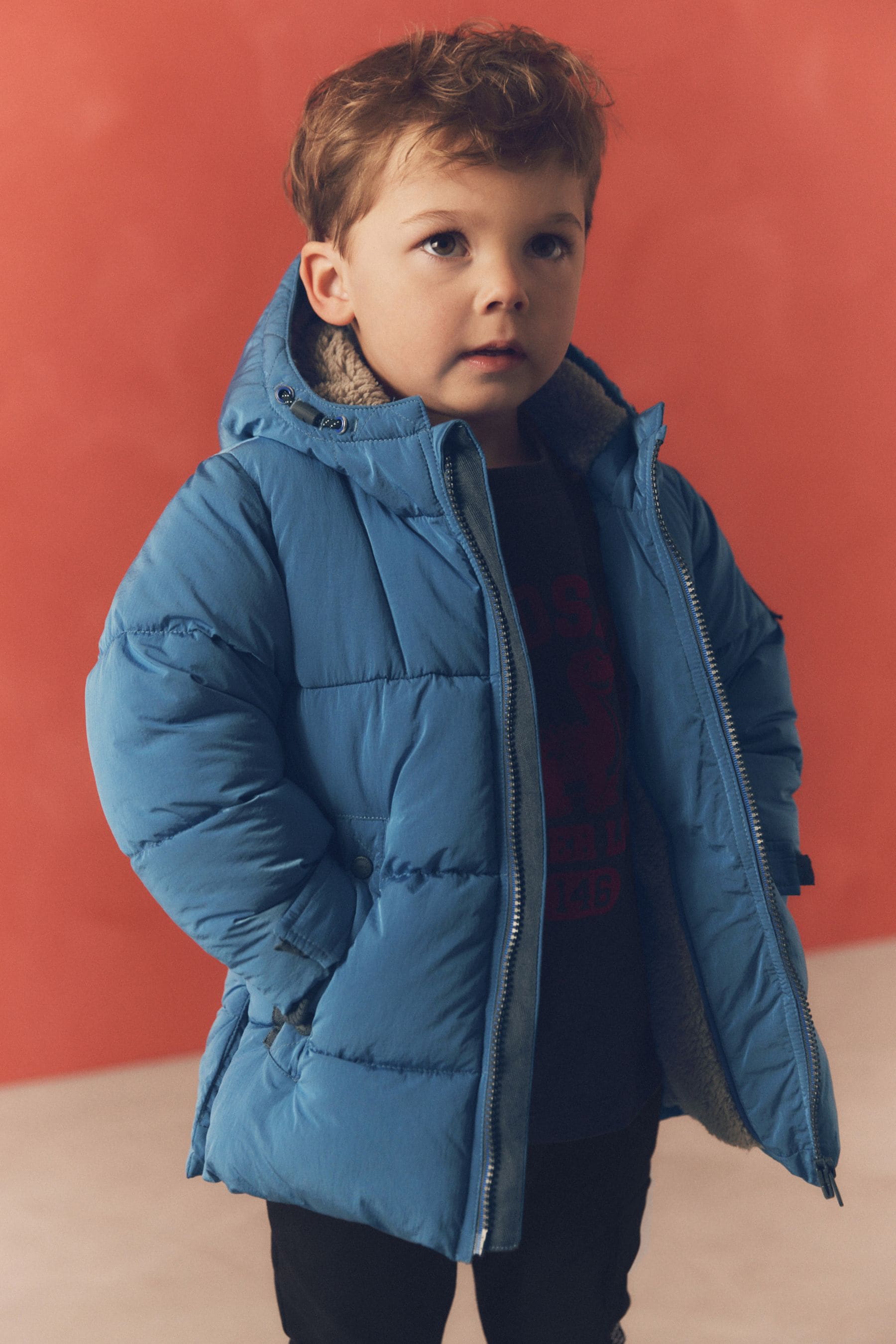 Blue Borg Fleece Lined Shower Resistant Hooded Padded Coat (3mths-7yrs)