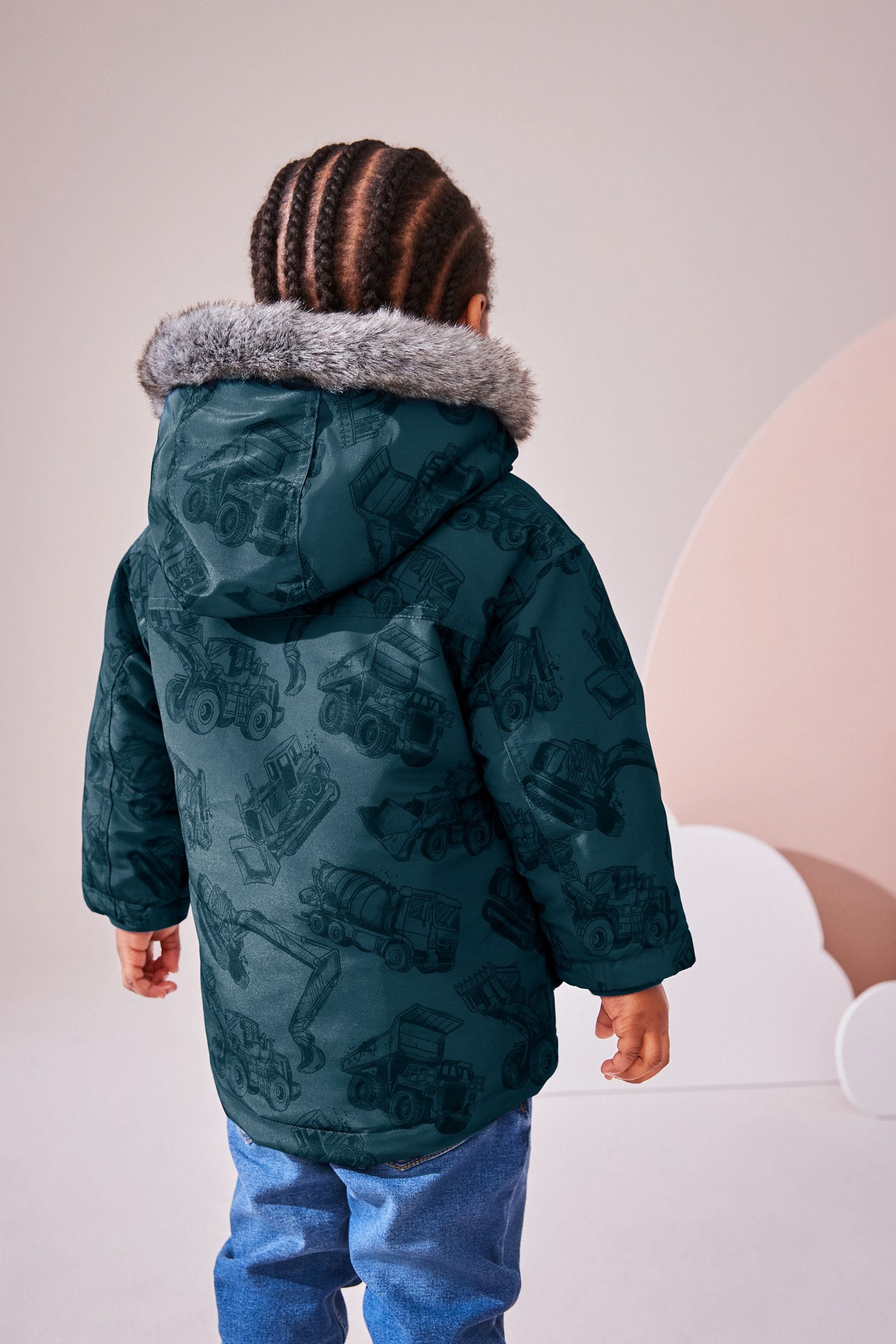 Navy Faux Fur Hood Shower Resistant Parka (3mths-7yrs)