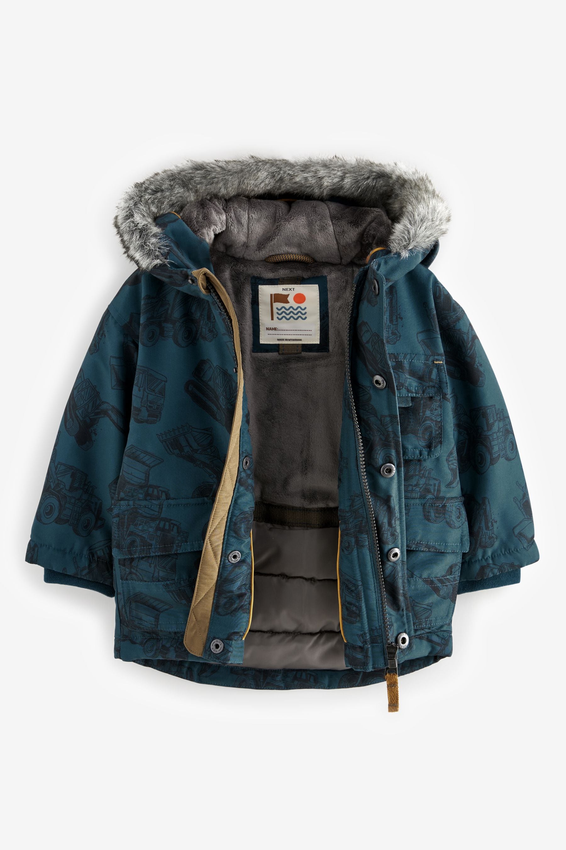 Navy Faux Fur Hood Shower Resistant Parka (3mths-7yrs)