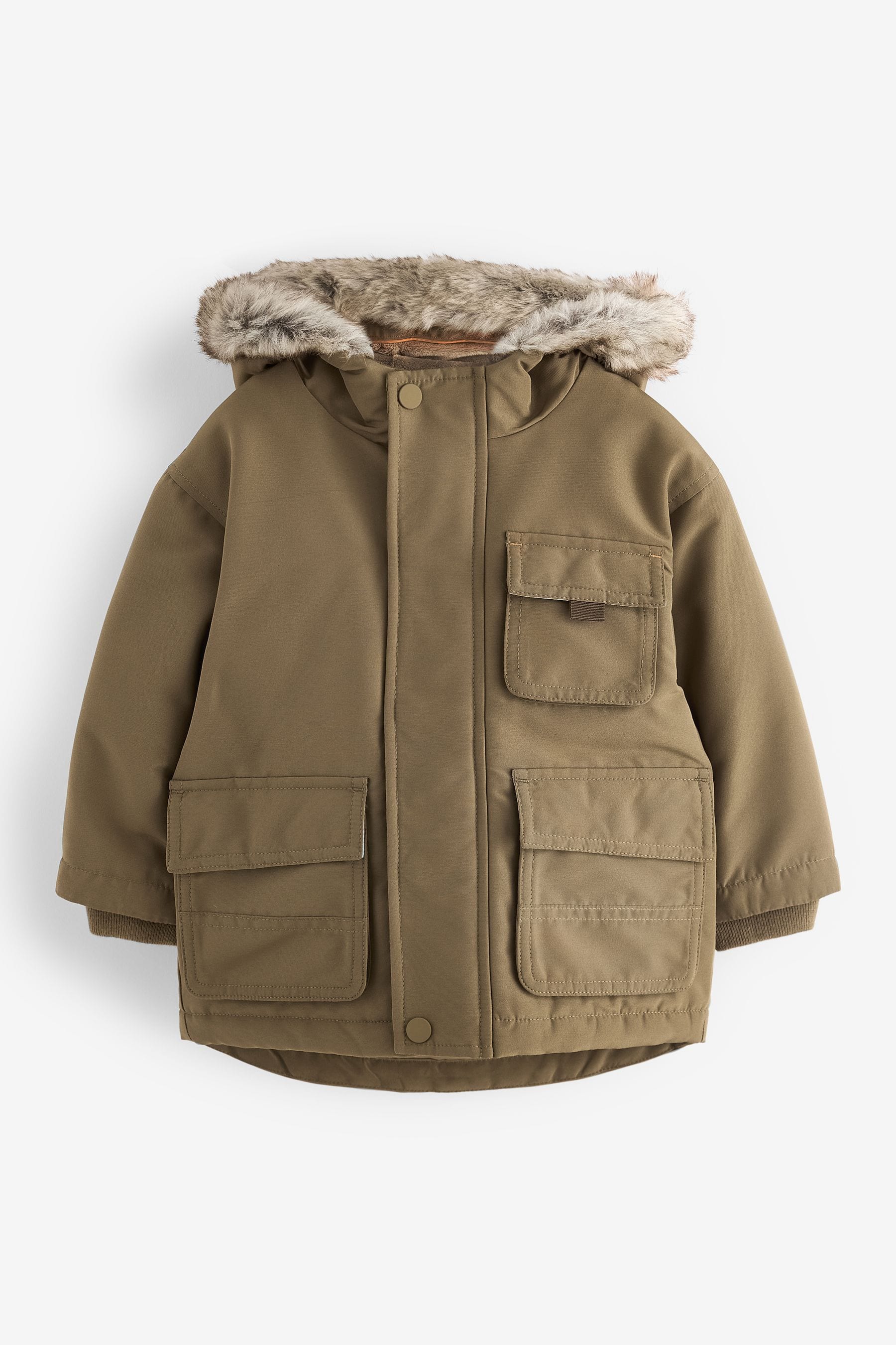 Neutral Faux Fur Hood Shower Resistant Parka (3mths-7yrs)