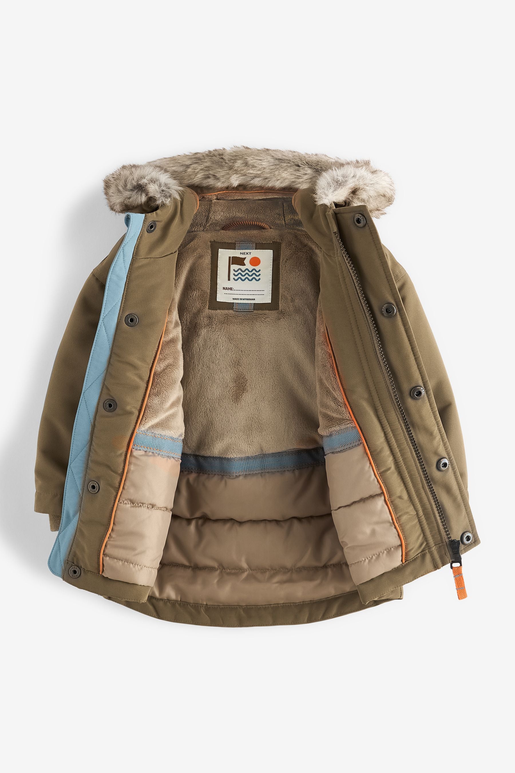 Neutral Faux Fur Hood Shower Resistant Parka (3mths-7yrs)