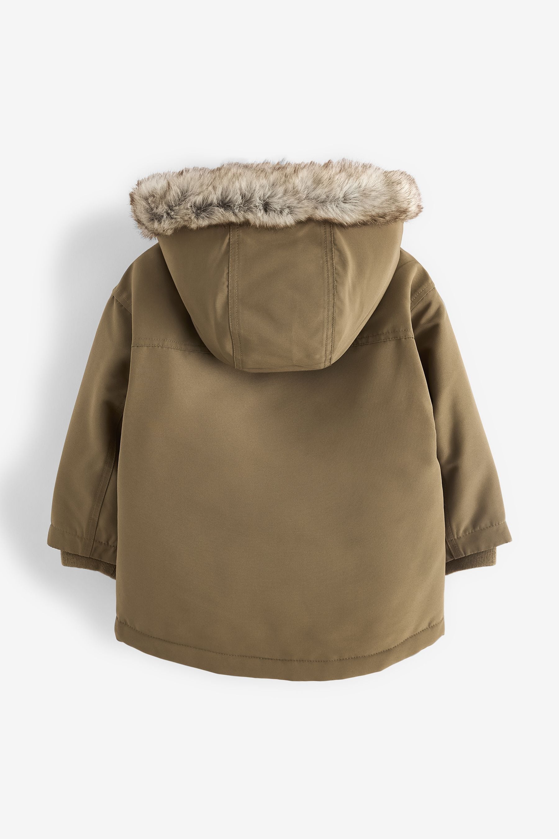 Neutral Faux Fur Hood Shower Resistant Parka (3mths-7yrs)