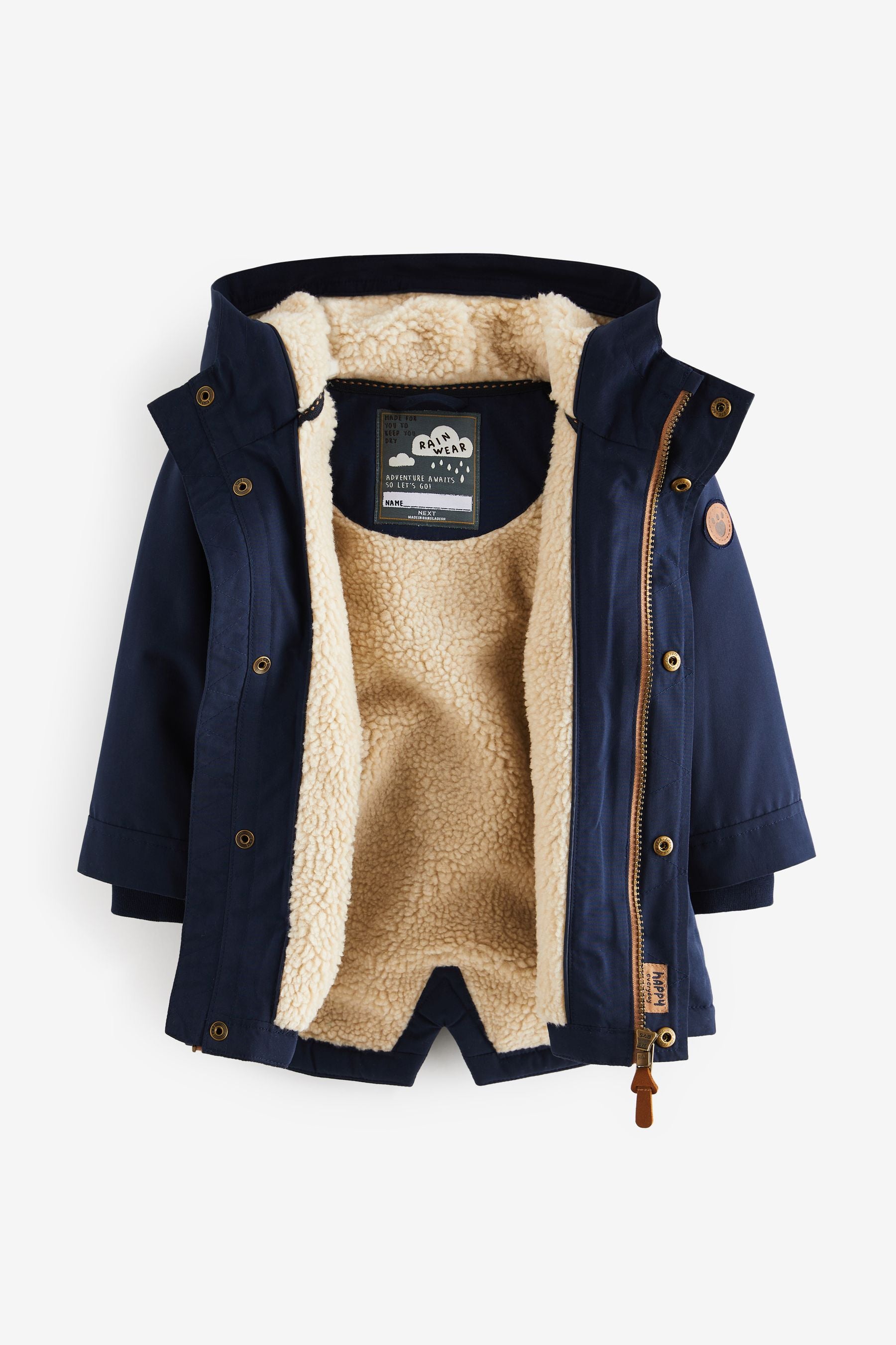 Navy Waterproof Borg Fleece Lined Parka (3mths-7yrs)