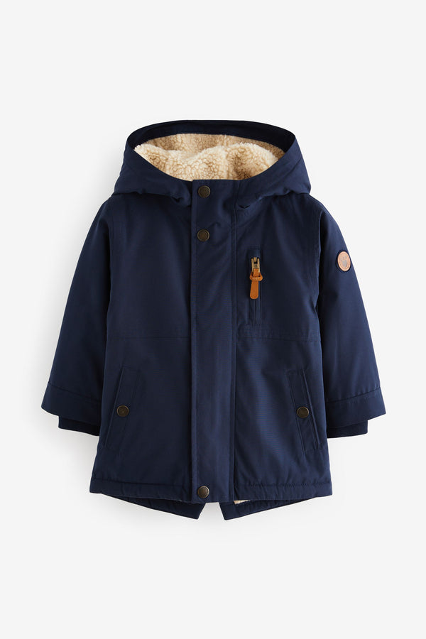 Navy Waterproof Borg Fleece Lined Parka (3mths-7yrs)