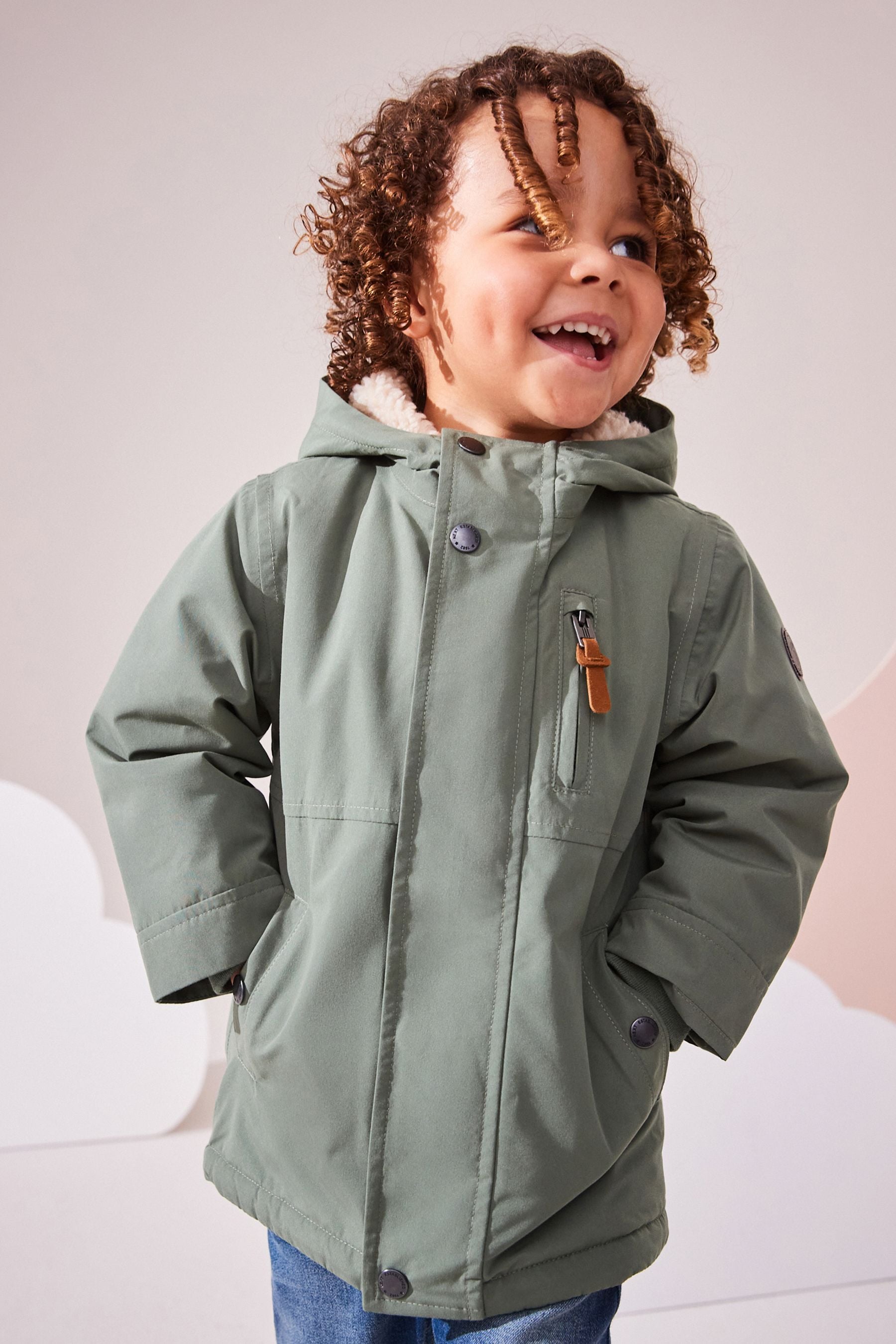 Sage Green Waterproof Borg Fleece Lined Parka (3mths-7yrs)