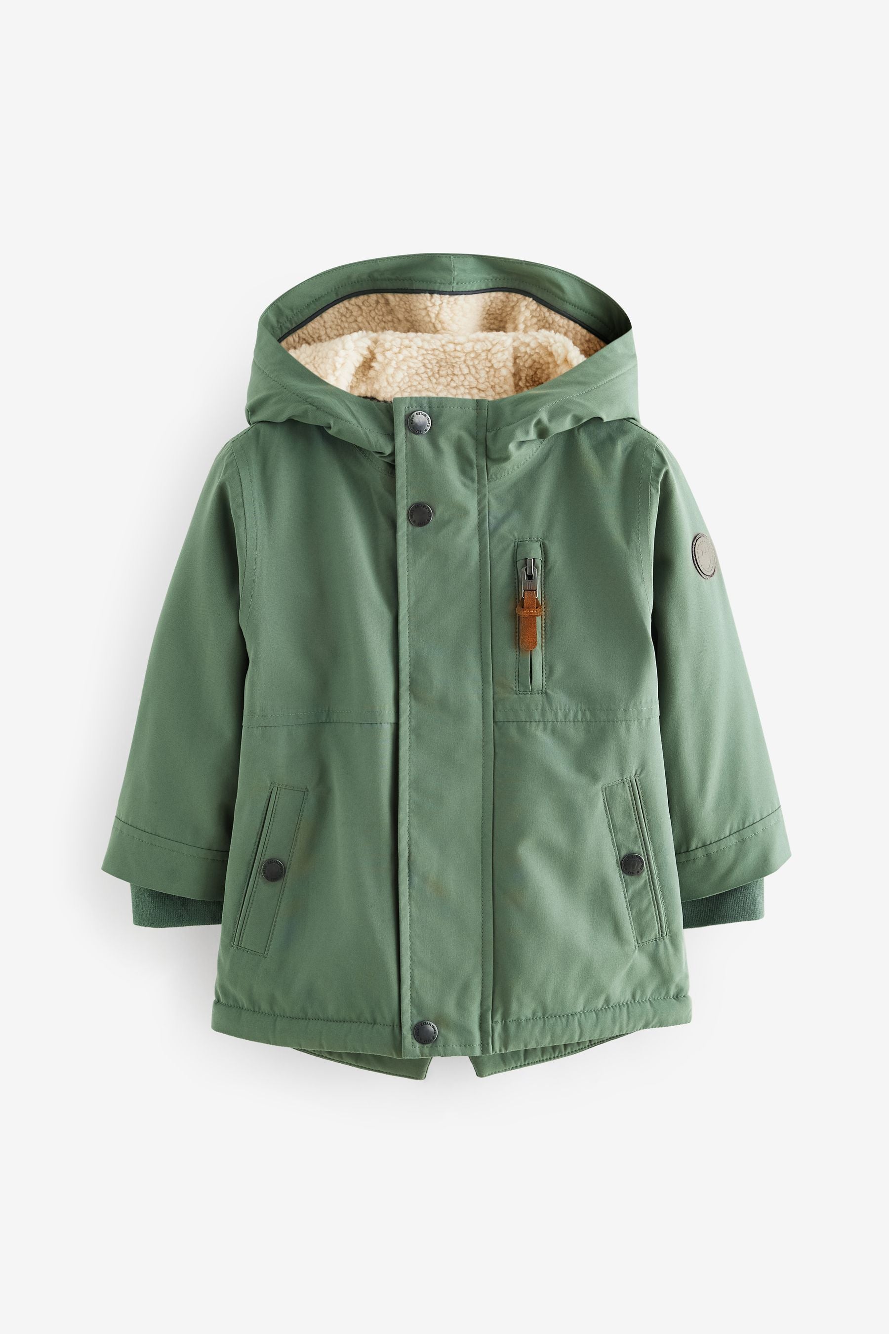 Sage Green Waterproof Borg Fleece Lined Parka (3mths-7yrs)