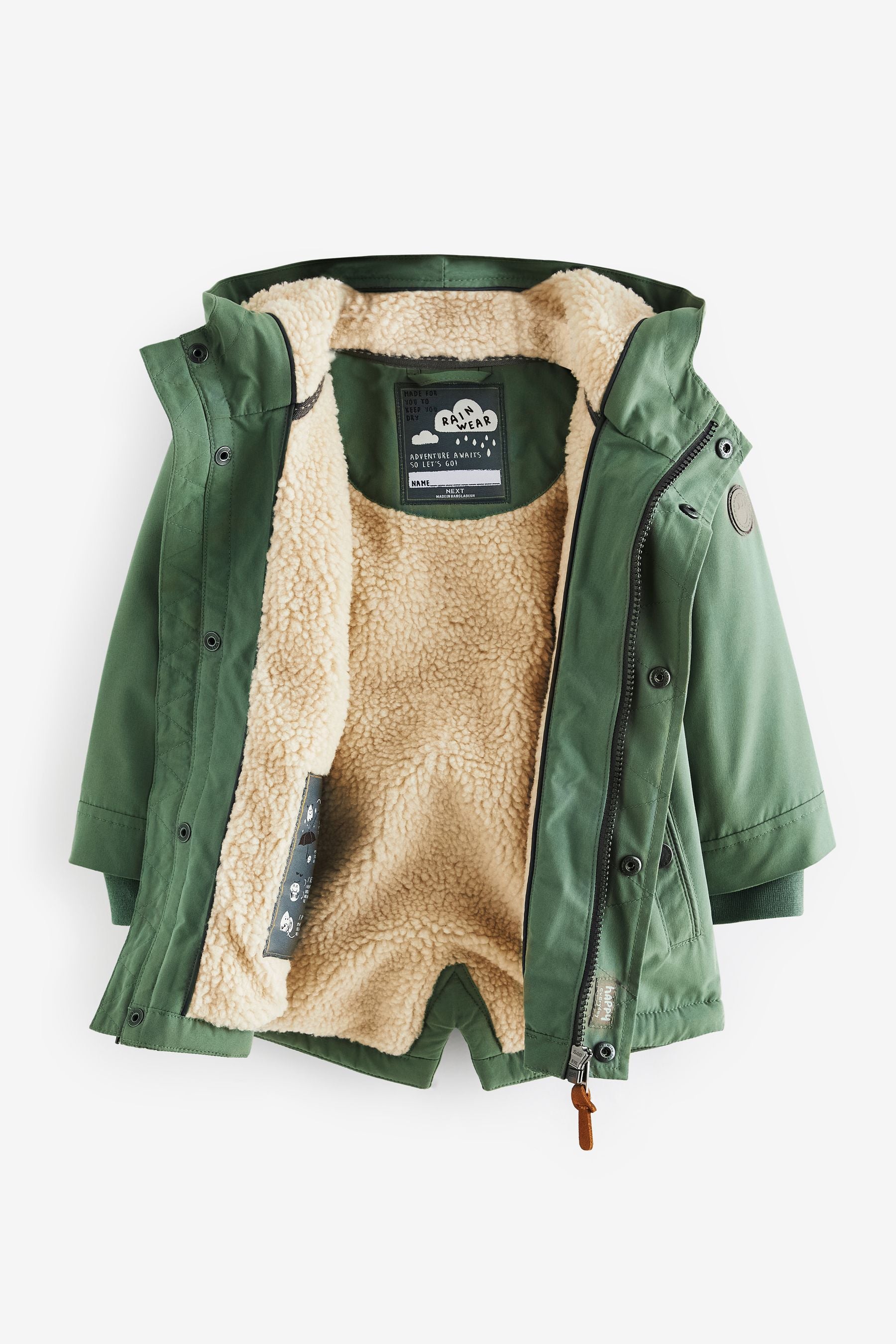 Sage Green Waterproof Borg Fleece Lined Parka (3mths-7yrs)