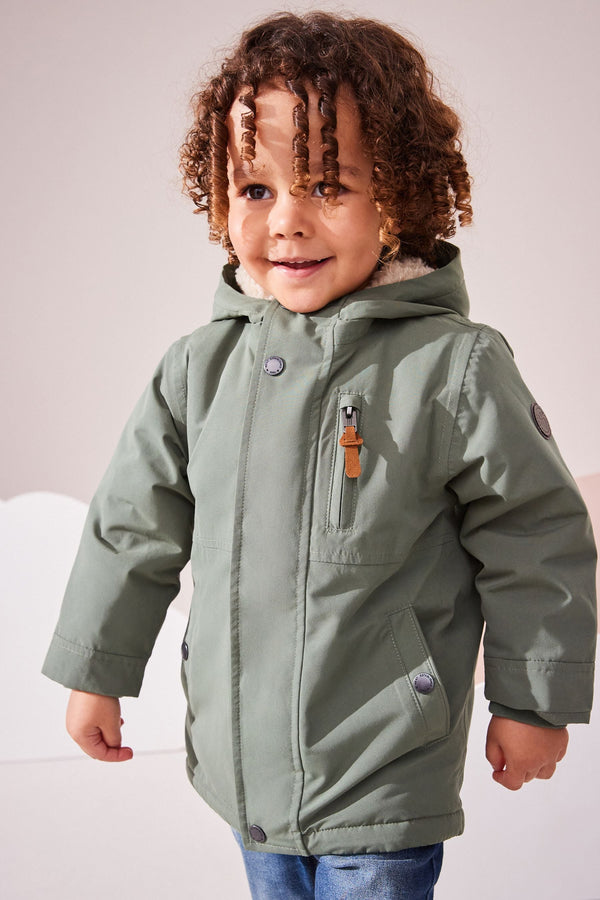 Sage Green Waterproof Borg Fleece Lined Parka (3mths-7yrs)