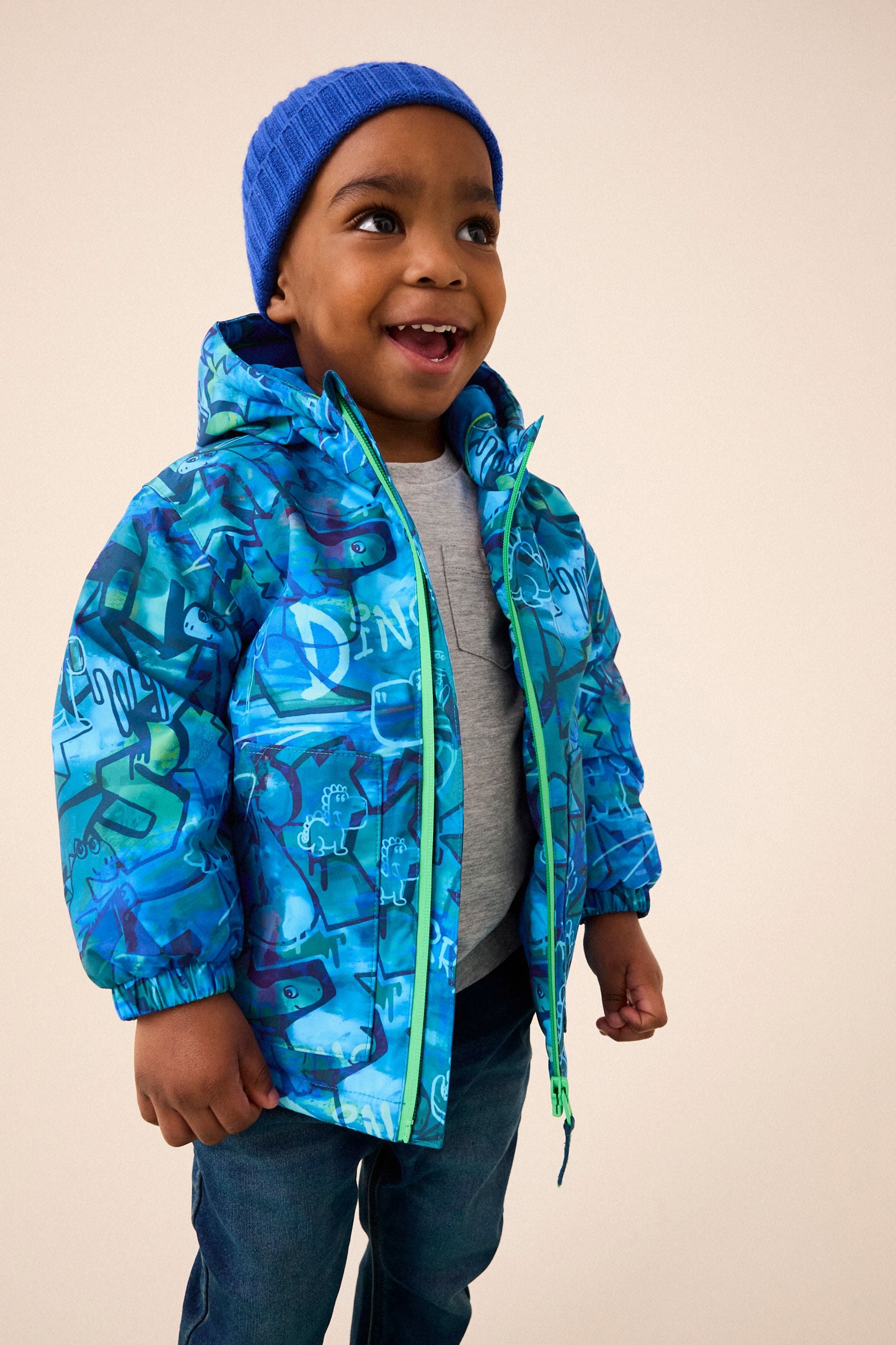 Navy Graffiti Waterproof Coat (3mths-7yrs)