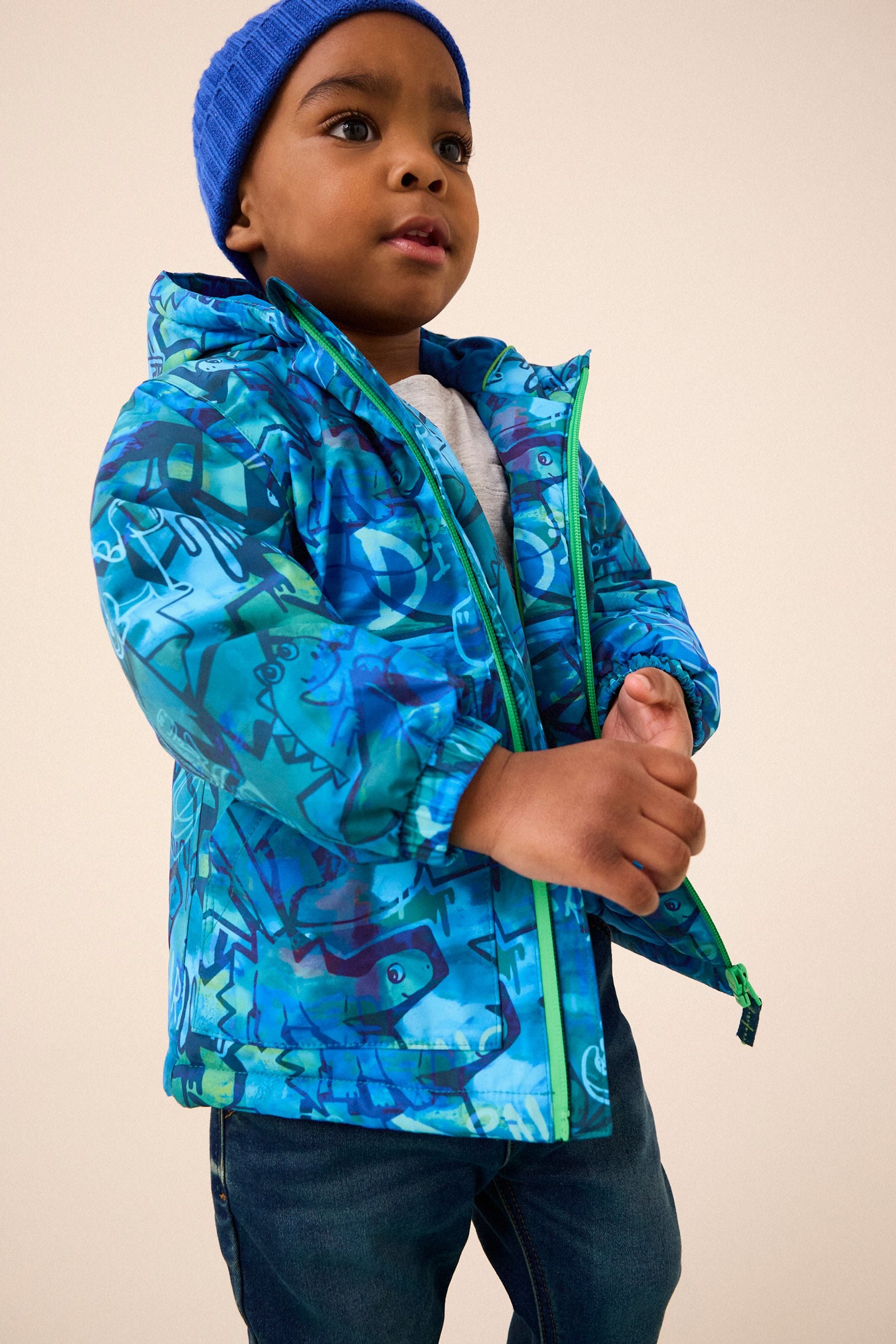 Navy Graffiti Waterproof Coat (3mths-7yrs)