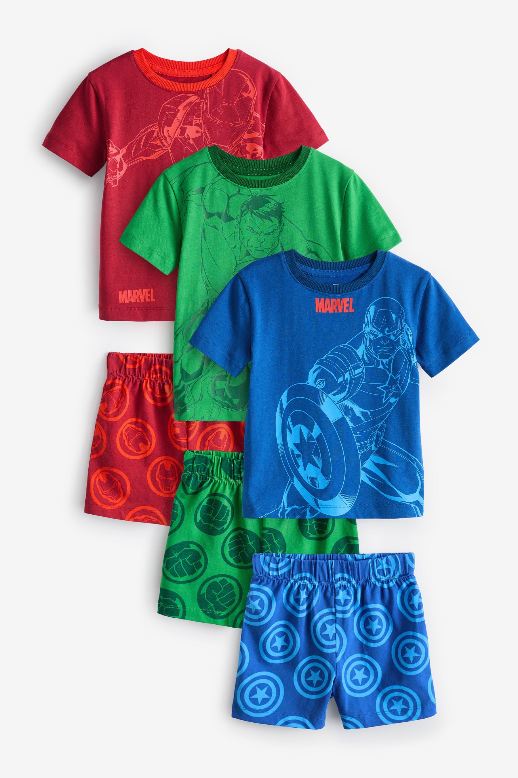 Red/Blue/Green Marvel Short Pyjamas 3 Pack (12mths-12yrs)