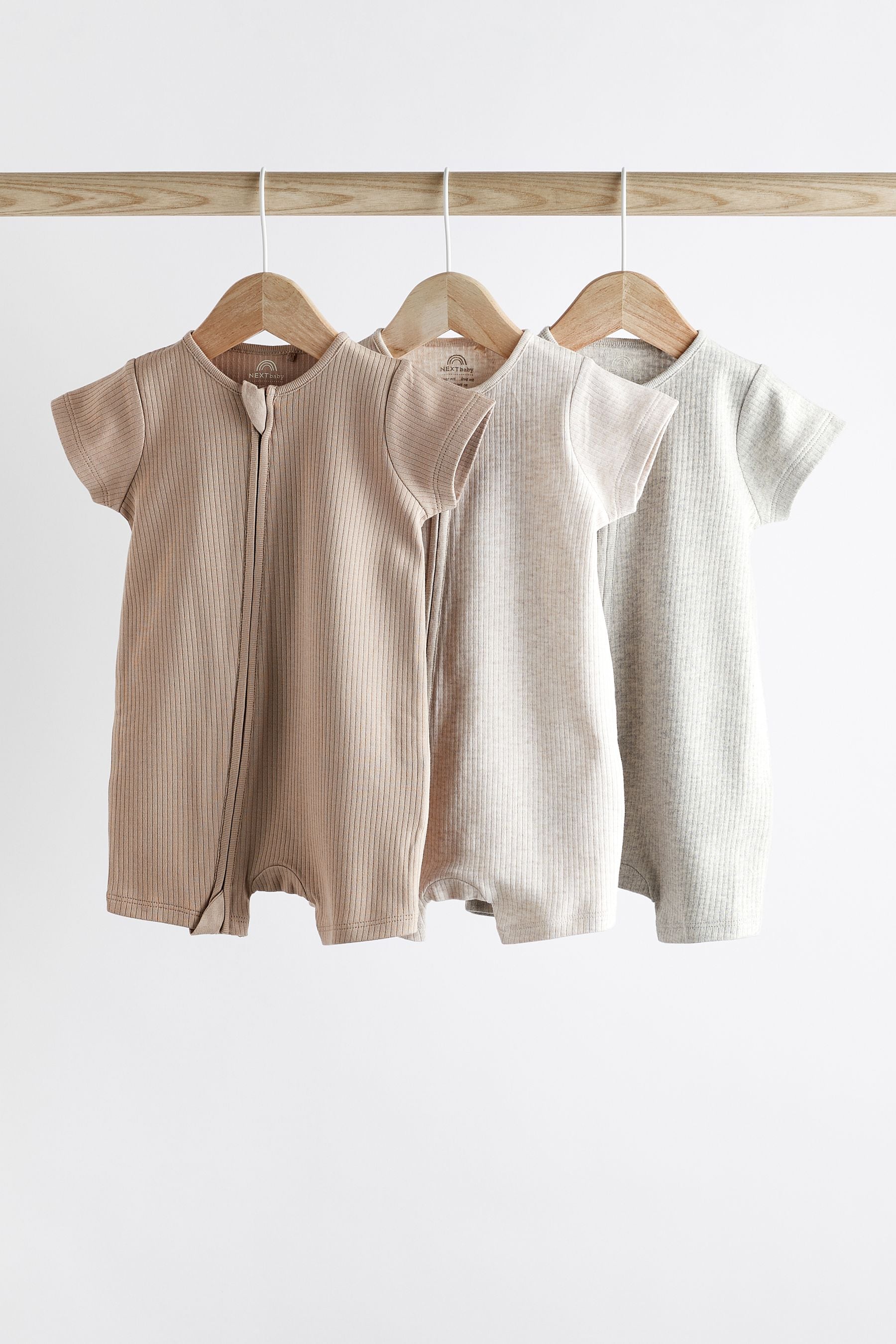 Neutral Baby Two Way Zip Rompers 3 Pack (0mths-3yrs)