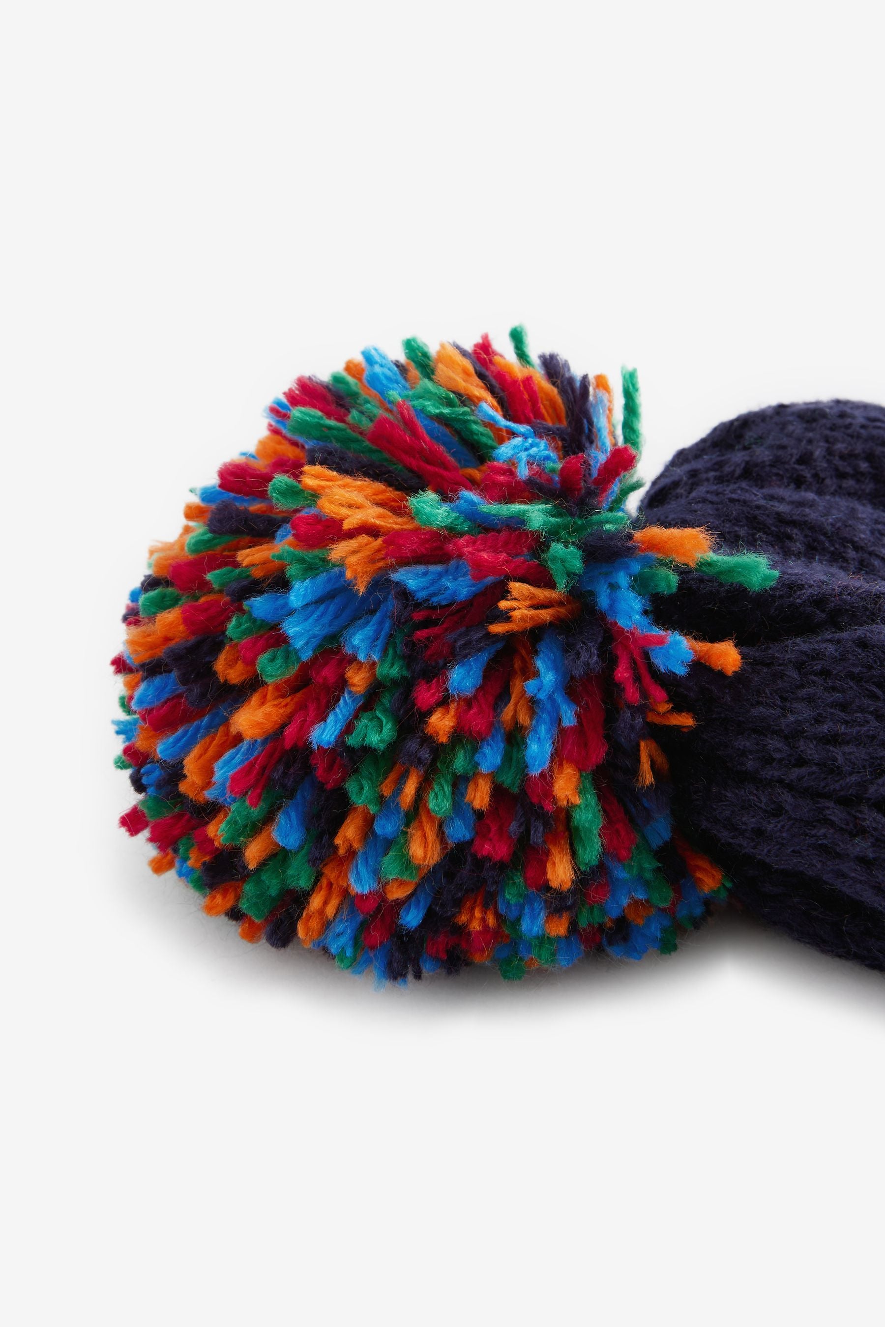 Navy Blue Rainbow Rib Pom Hat (3mths-16yrs)