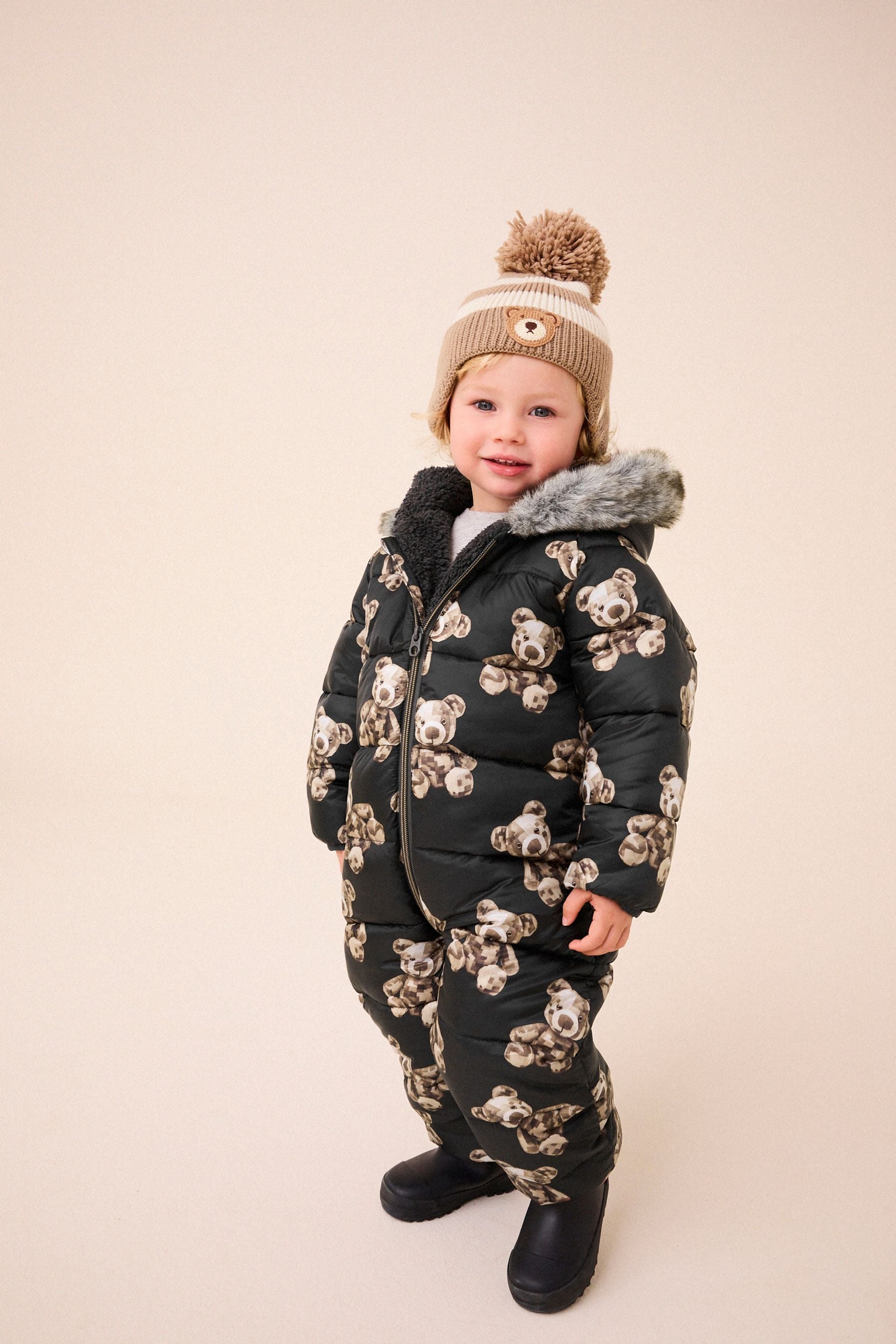 Black Printed Shower Resistant Snowsuit (3mths-7yrs)