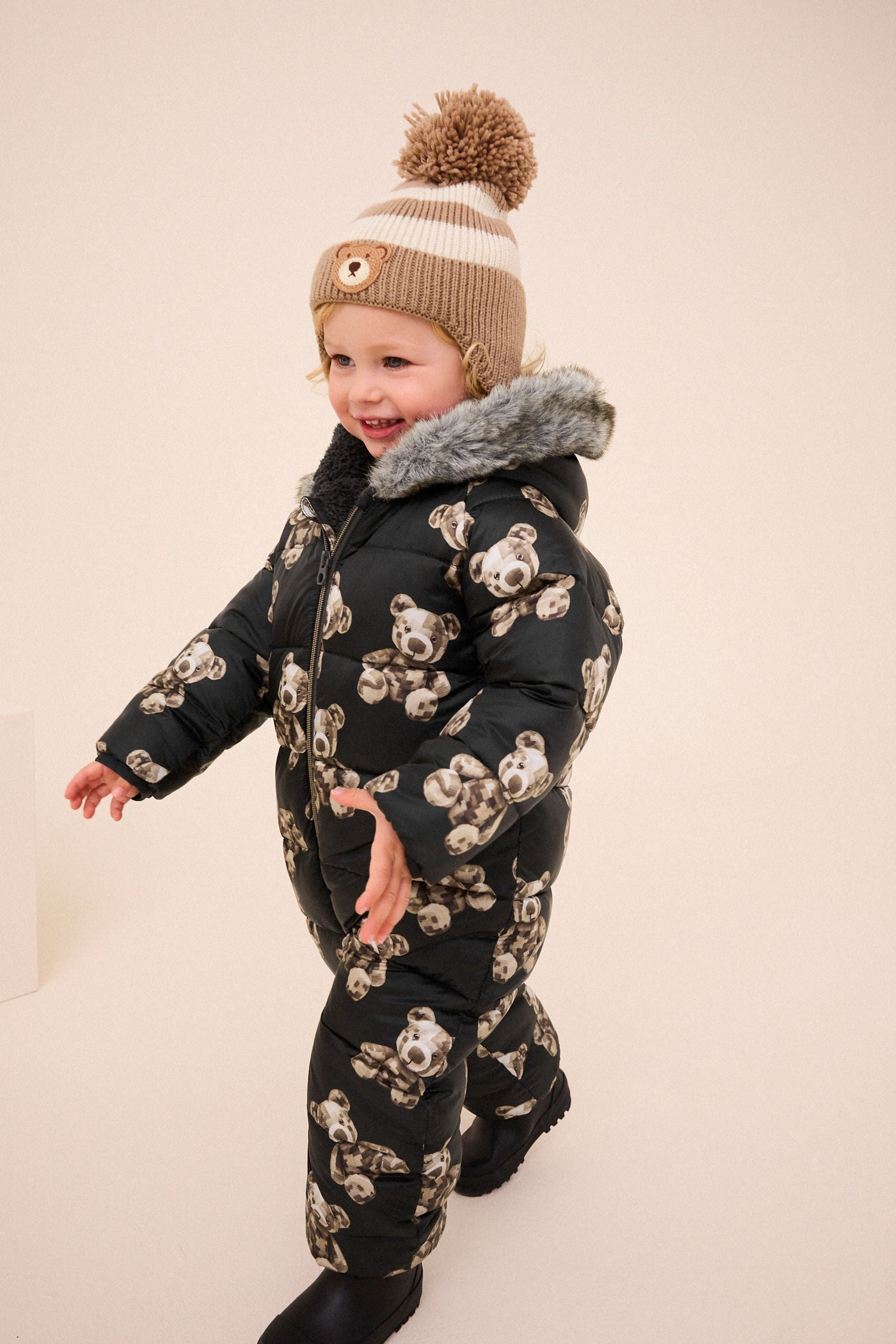 Black Printed Shower Resistant Snowsuit (3mths-7yrs)