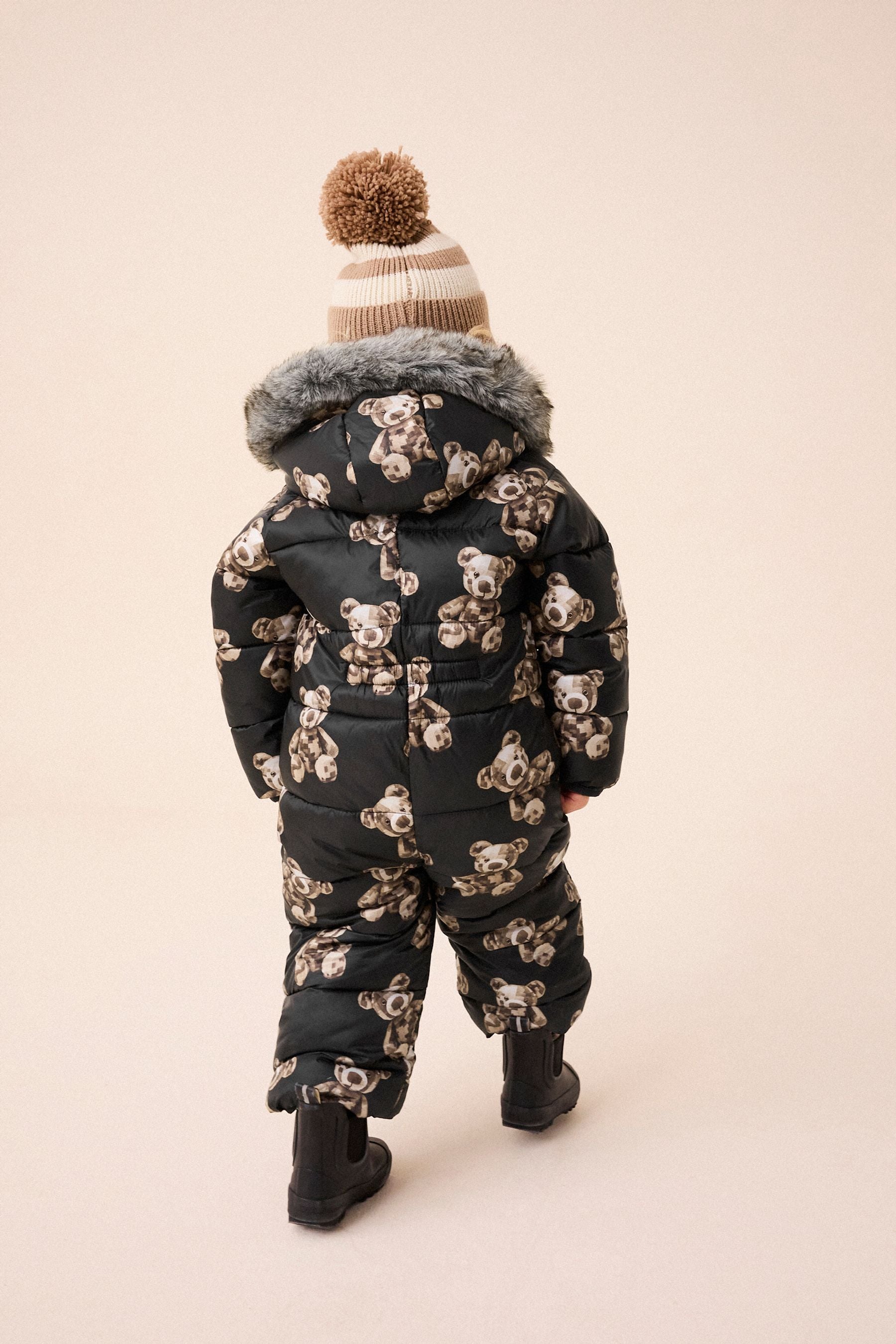 Black Printed Shower Resistant Snowsuit (3mths-7yrs)