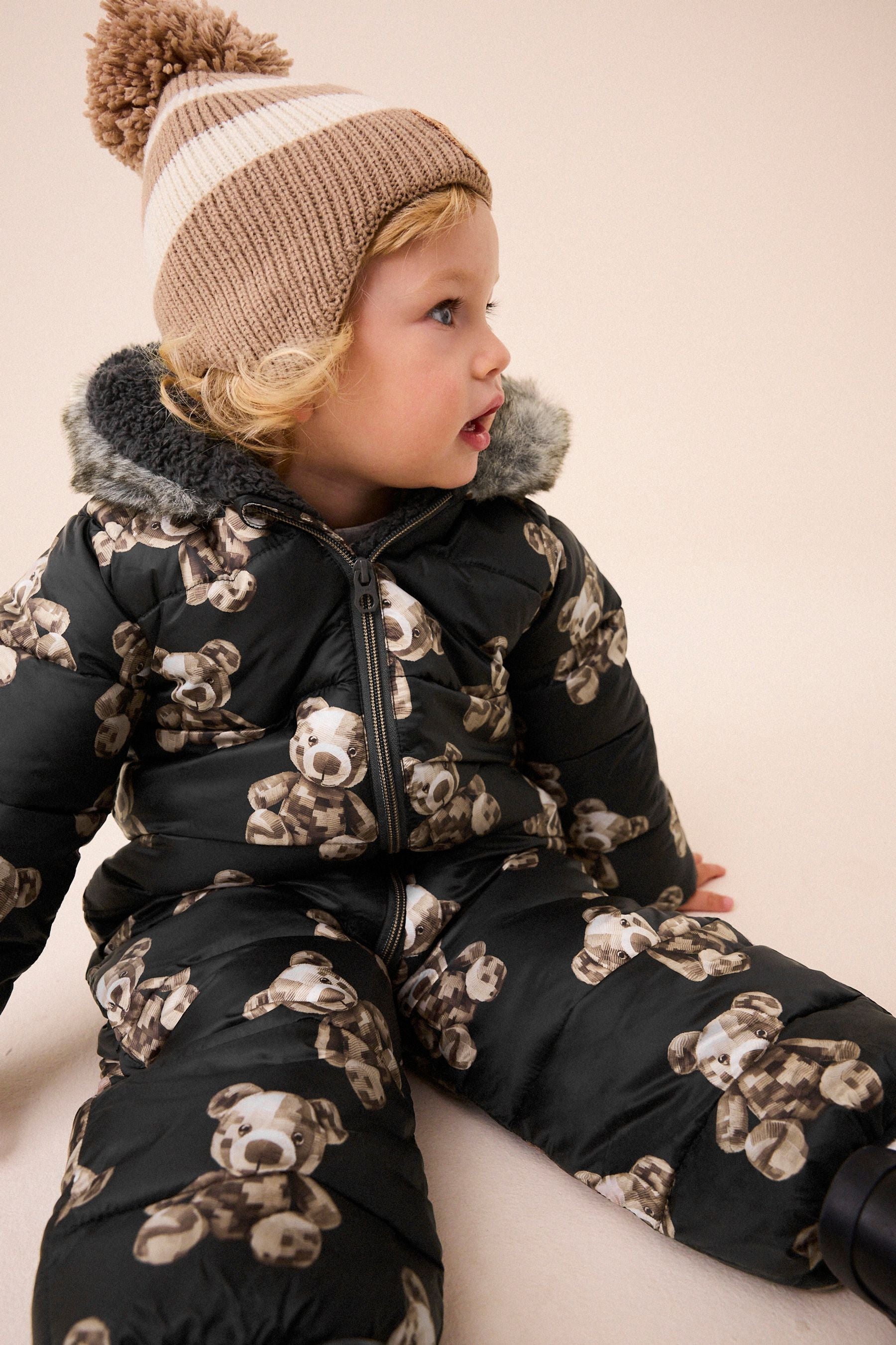 Black Printed Shower Resistant Snowsuit (3mths-7yrs)