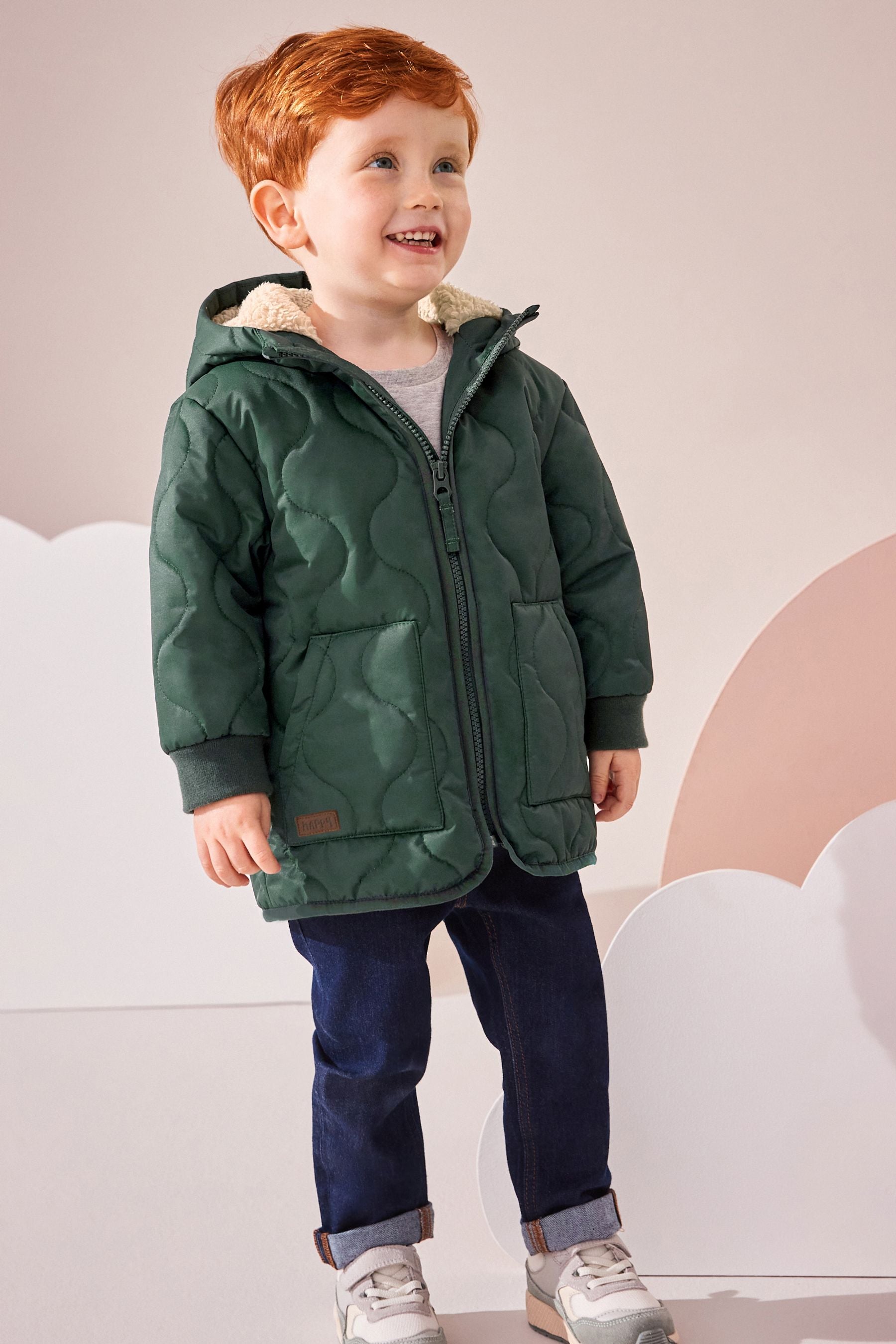 Green Quilted Borg Fleece Lined Shower Resistant Coat (3mths-7yrs)