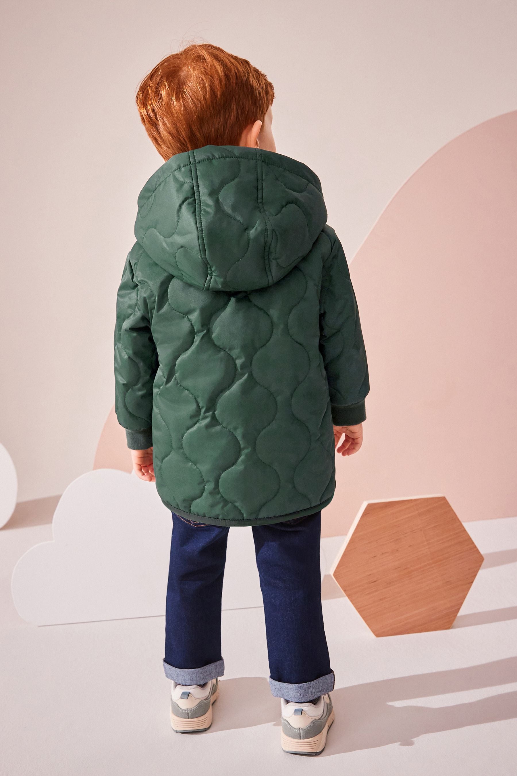 Green Quilted Borg Fleece Lined Shower Resistant Coat (3mths-7yrs)