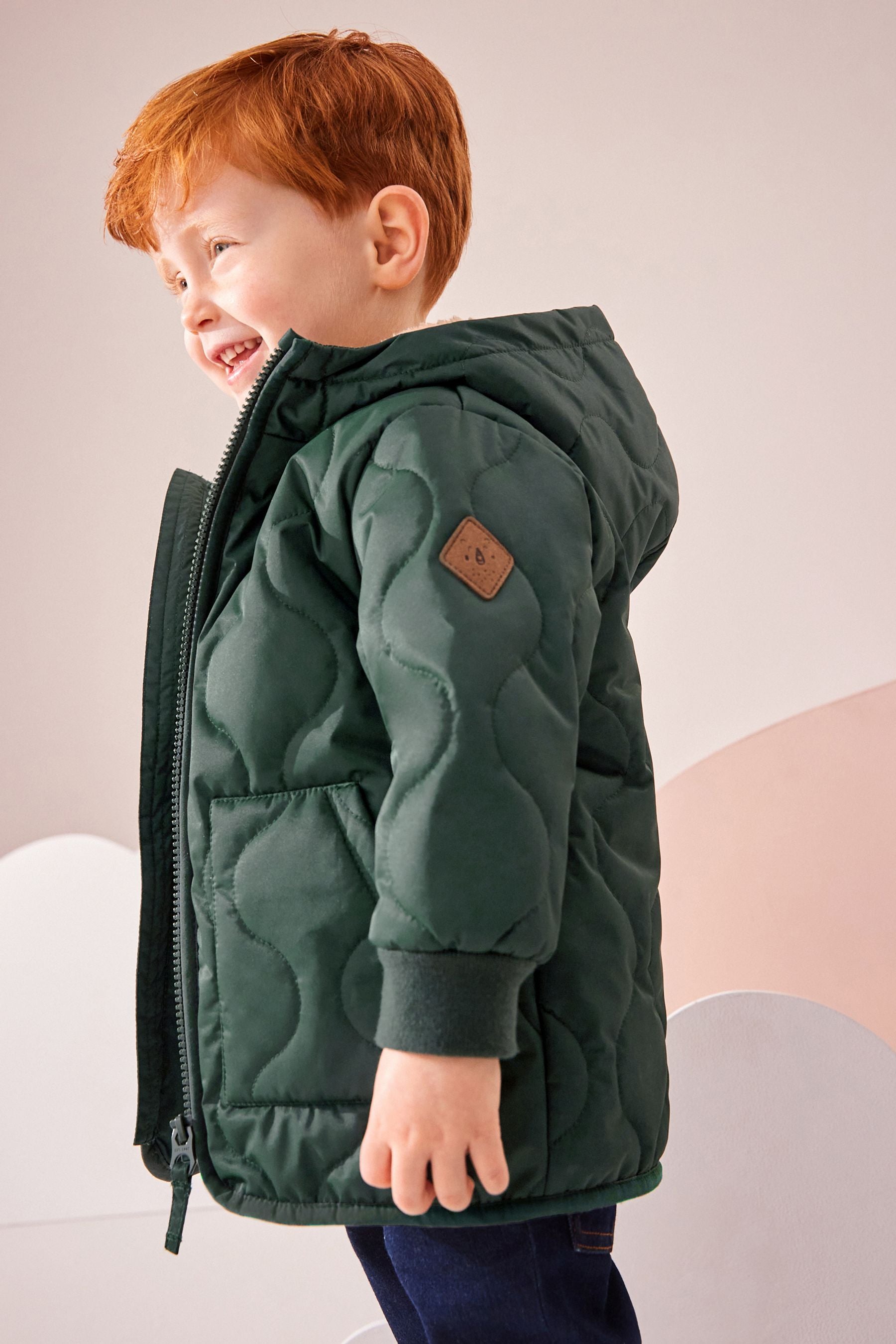 Green Quilted Borg Fleece Lined Shower Resistant Coat (3mths-7yrs)