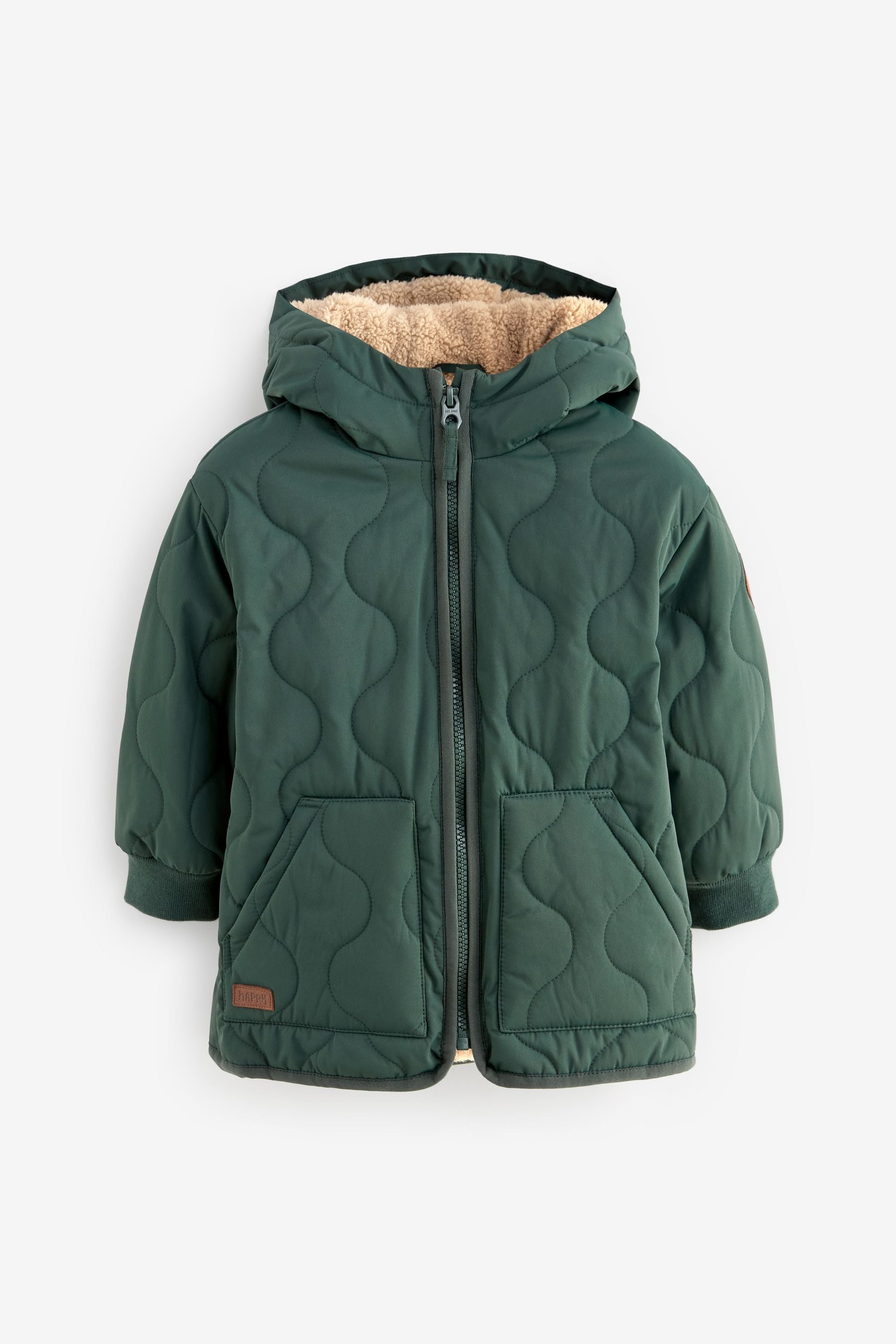 Green Quilted Borg Fleece Lined Shower Resistant Coat (3mths-7yrs)