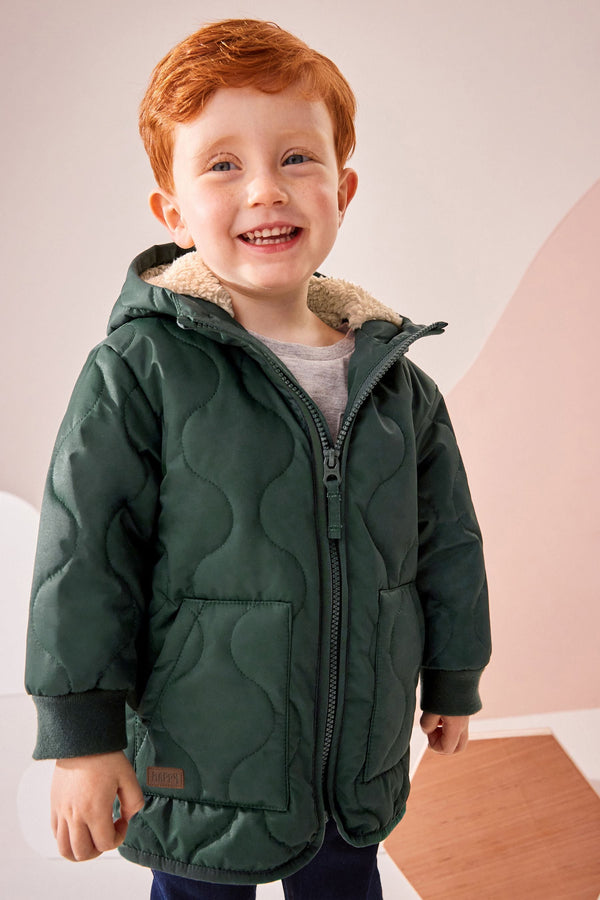 Green Quilted Borg Fleece Lined Shower Resistant Coat (3mths-7yrs)