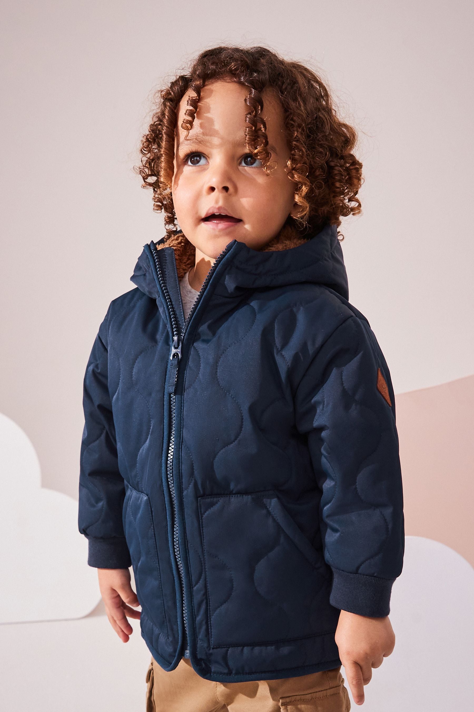 Navy Blue Quilted Borg Fleece Lined Shower Resistant Coat (3mths-7yrs)