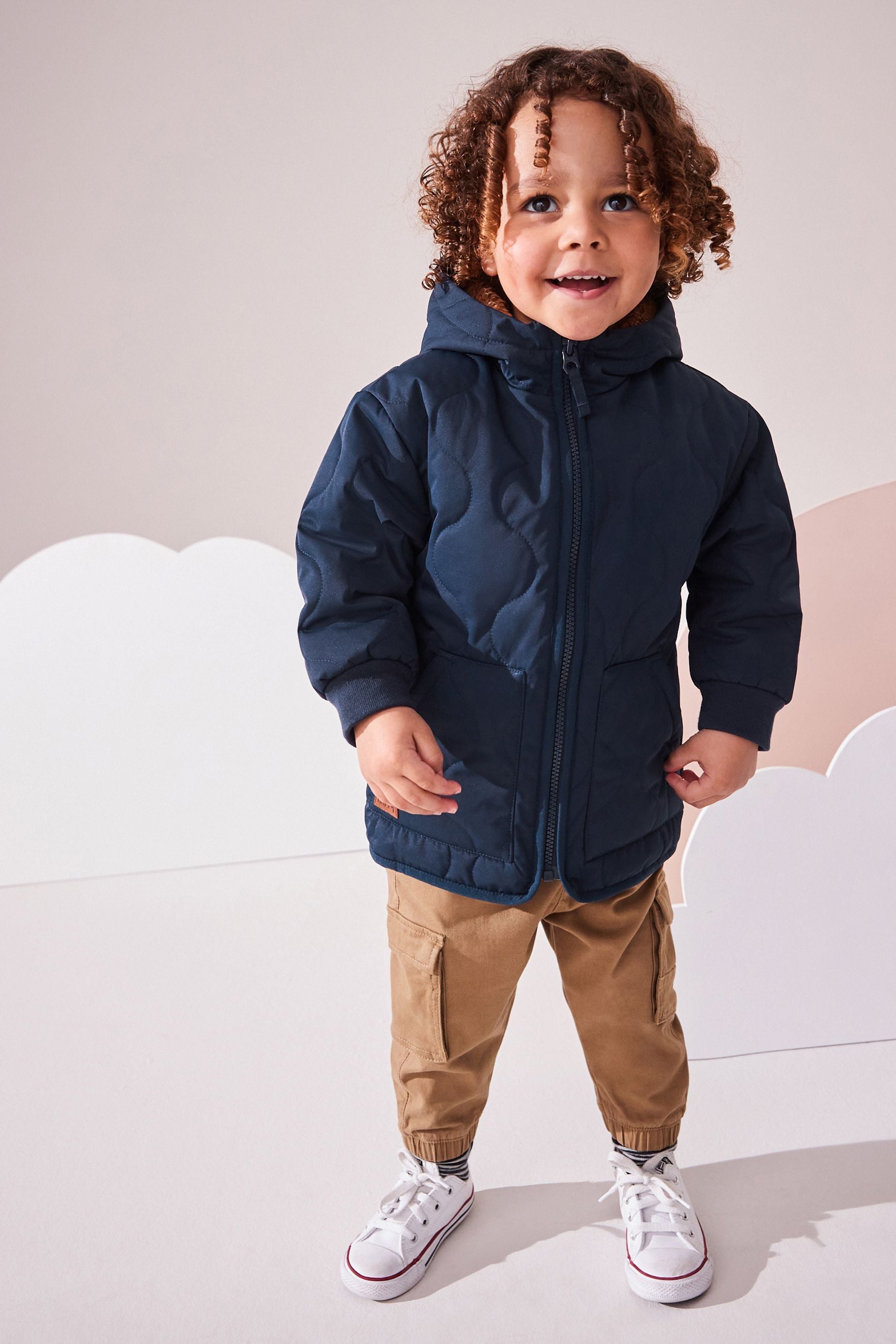 Navy Blue Quilted Borg Fleece Lined Shower Resistant Coat (3mths-7yrs)