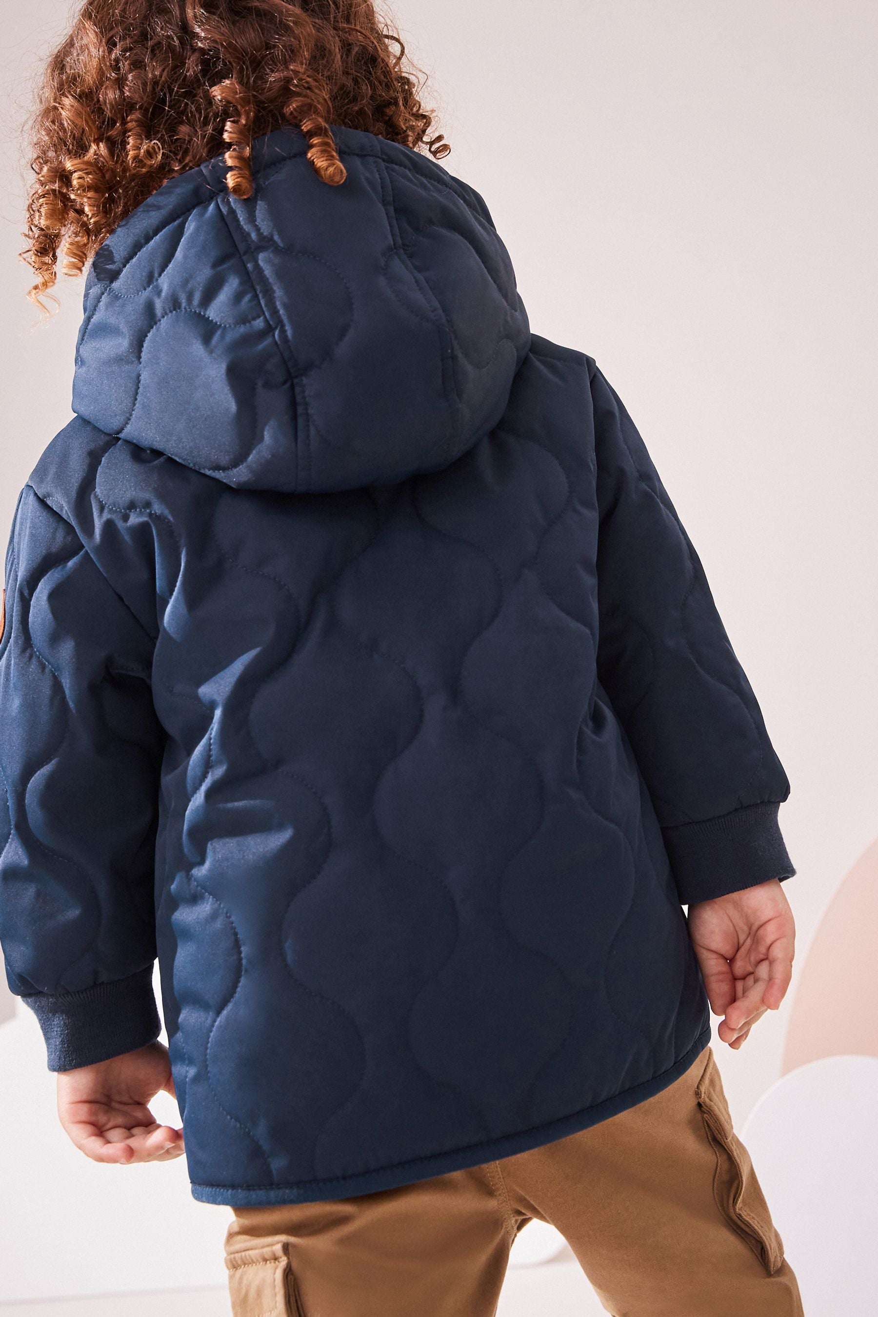 Navy Blue Quilted Borg Fleece Lined Shower Resistant Coat (3mths-7yrs)