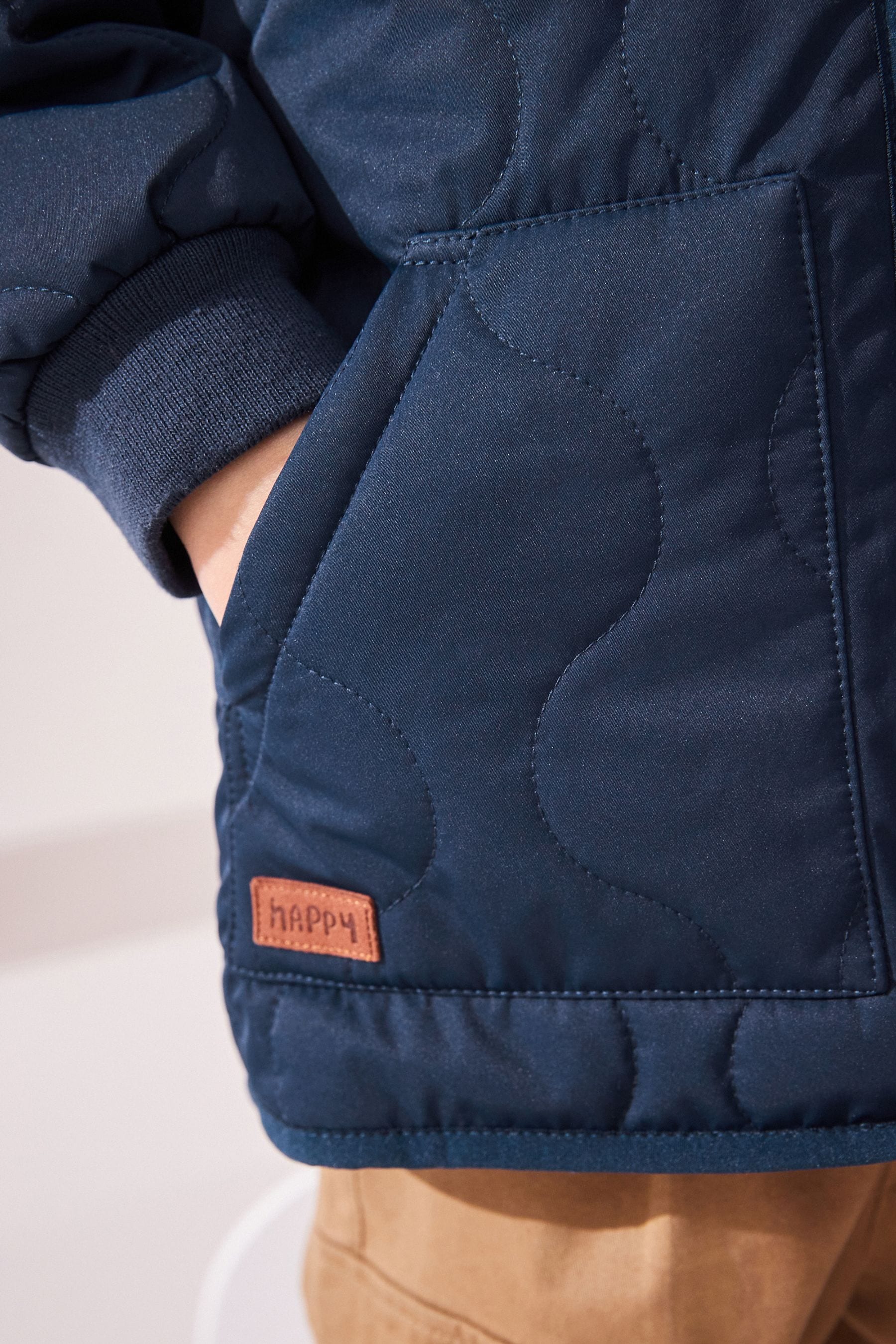 Navy Blue Quilted Borg Fleece Lined Shower Resistant Coat (3mths-7yrs)