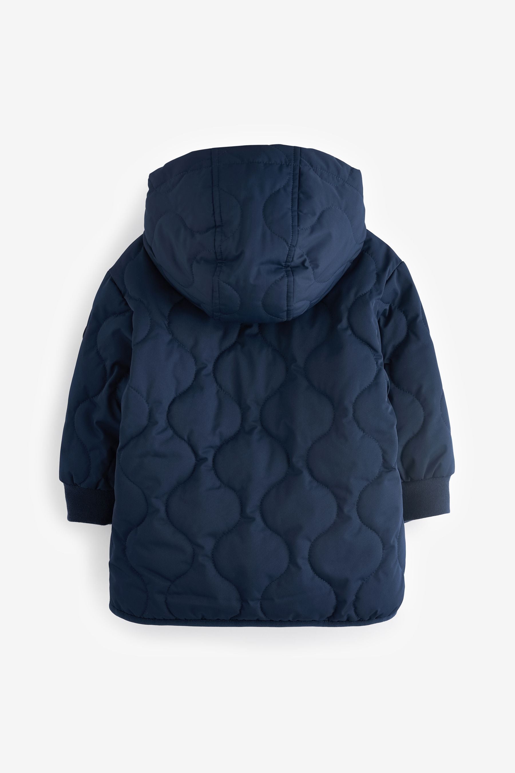 Navy Blue Quilted Borg Fleece Lined Shower Resistant Coat (3mths-7yrs)