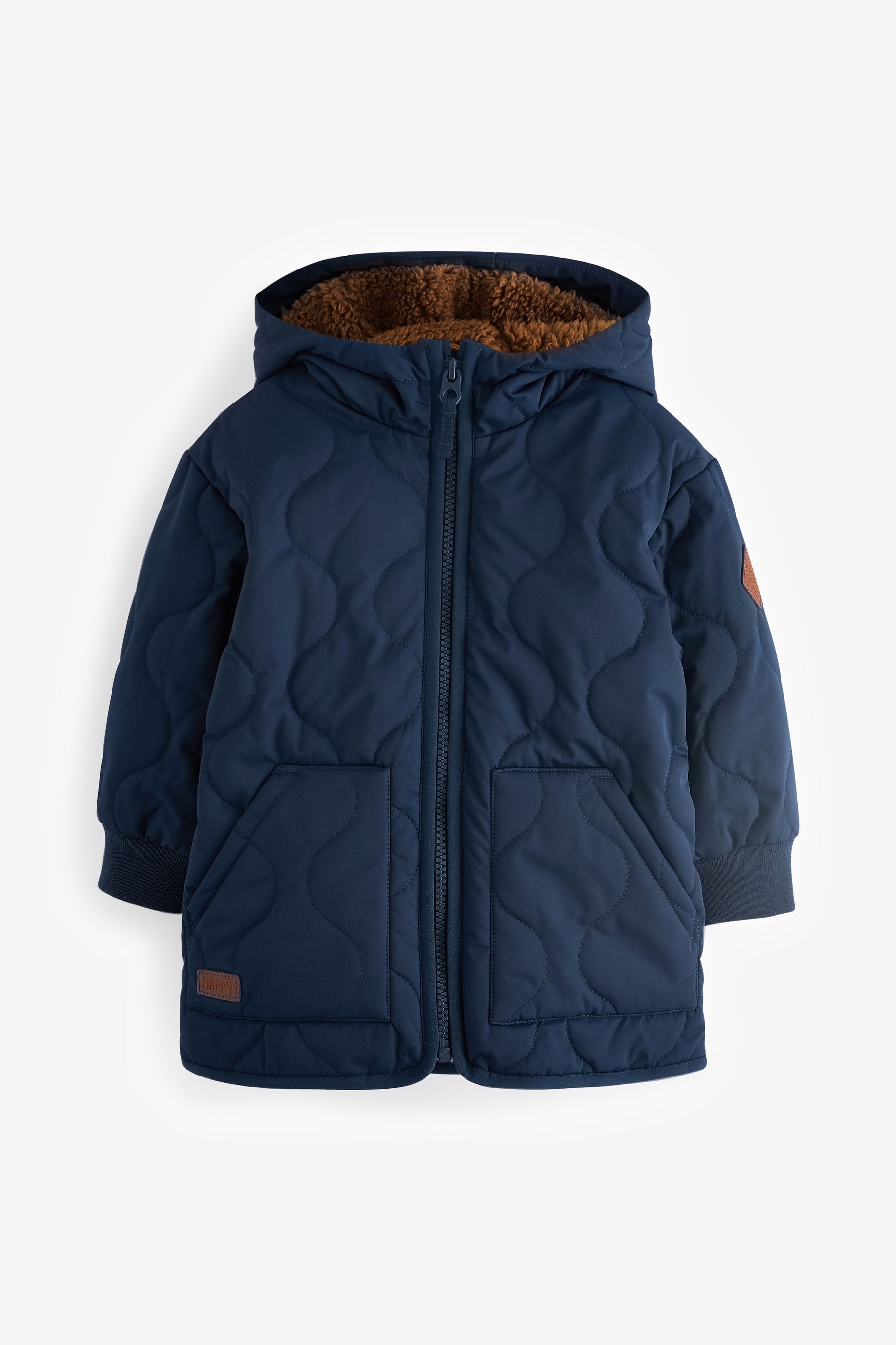 Navy Blue Quilted Borg Fleece Lined Shower Resistant Coat (3mths-7yrs)