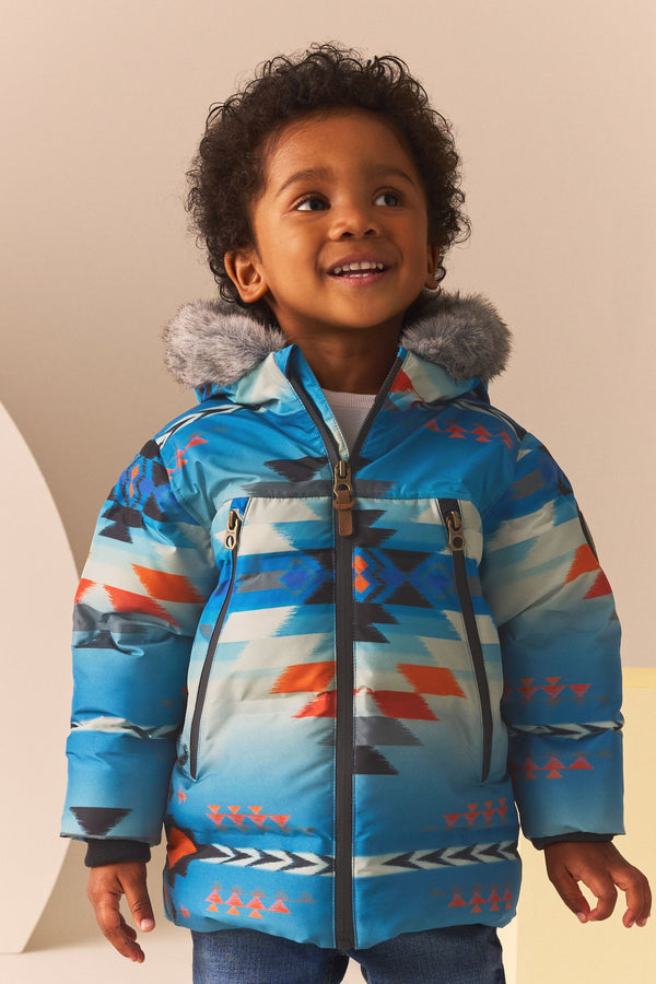 Blue Aztec Print Padded Jacket (3mths-7yrs)