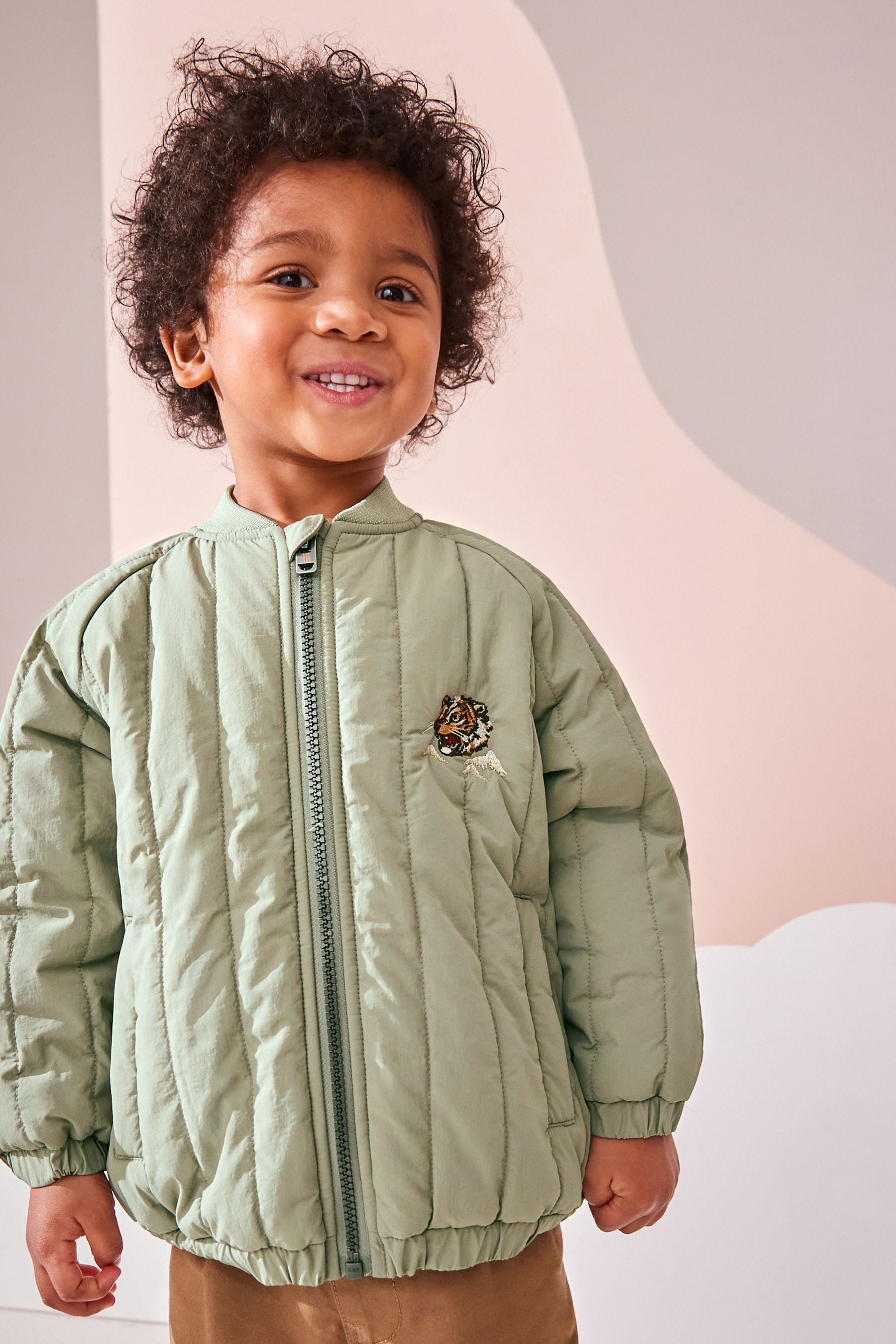 Sage Green Quilt Embroidered Bomber Jacket (3mths-7yrs)