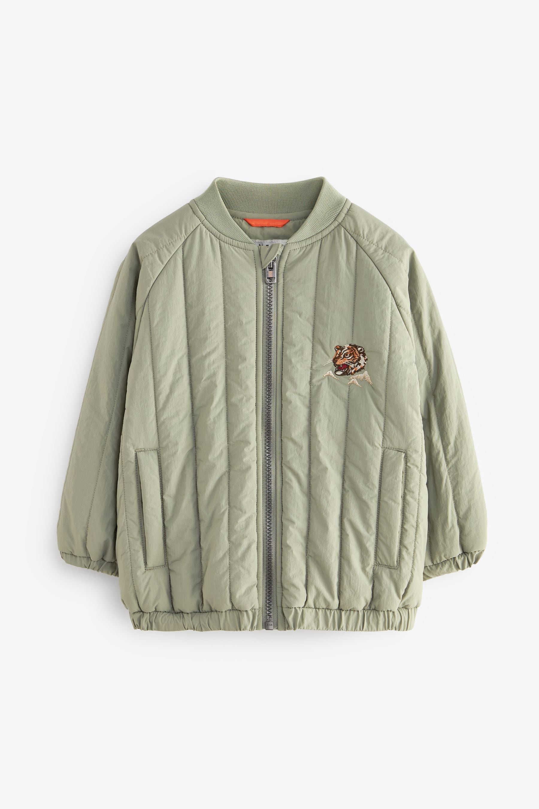 Sage Green Quilt Embroidered Bomber Jacket (3mths-7yrs)