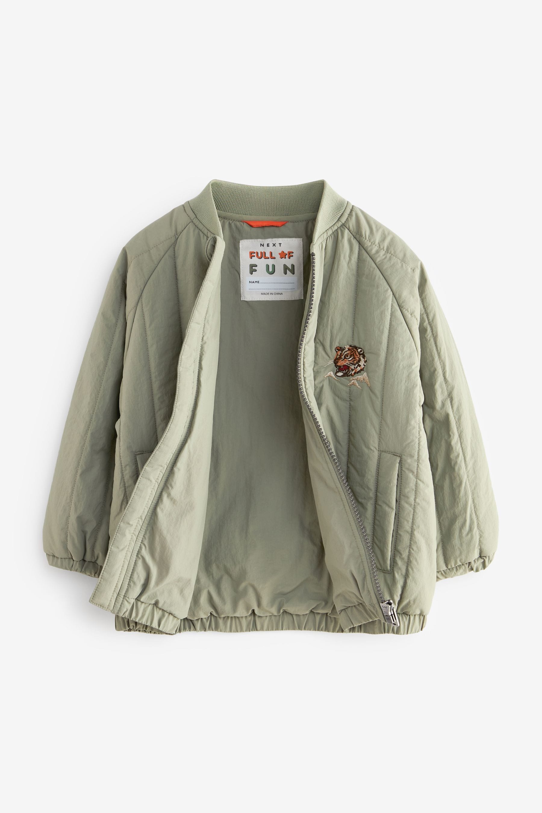 Sage Green Quilt Embroidered Bomber Jacket (3mths-7yrs)