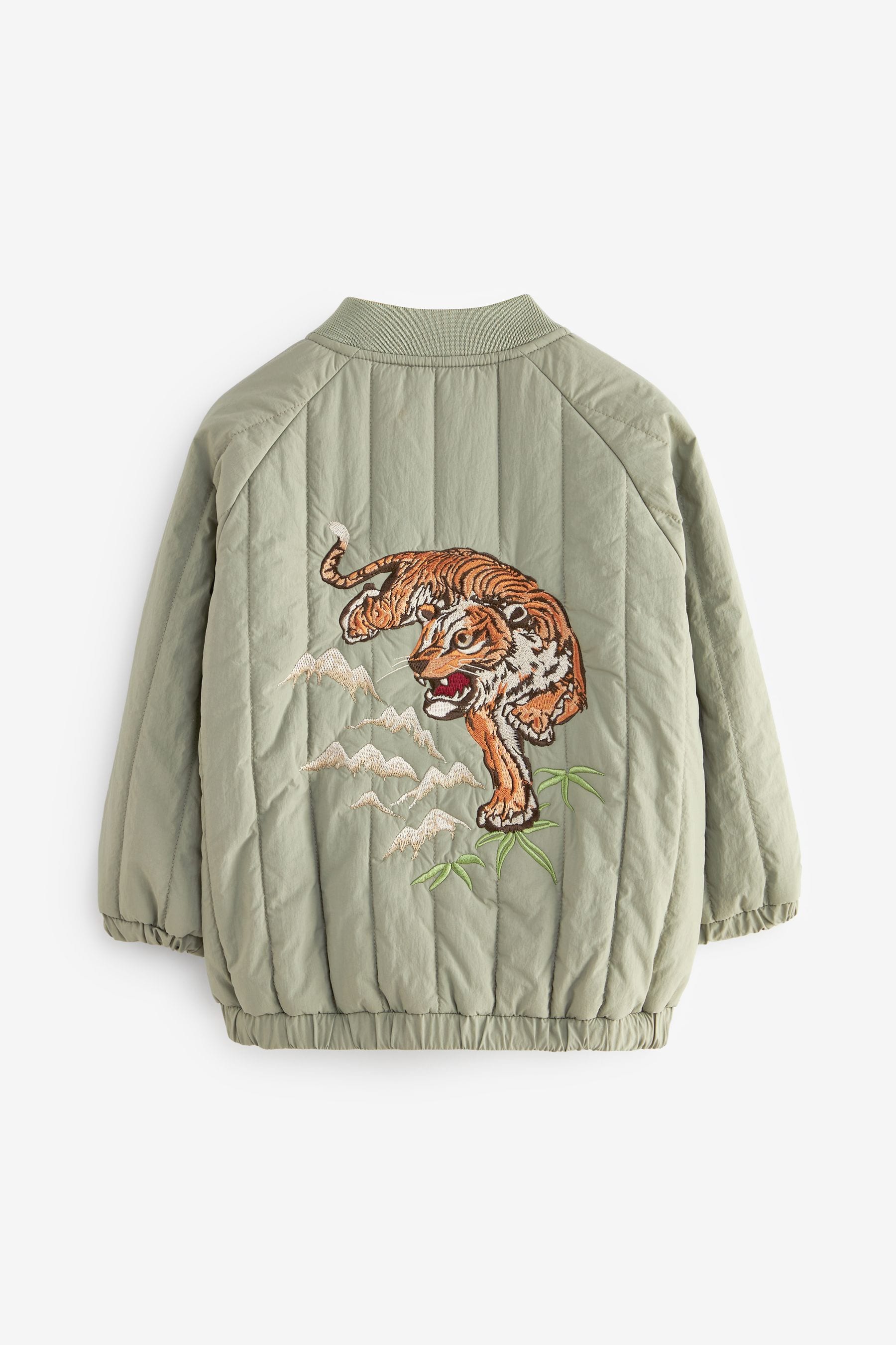 Sage Green Quilt Embroidered Bomber Jacket (3mths-7yrs)